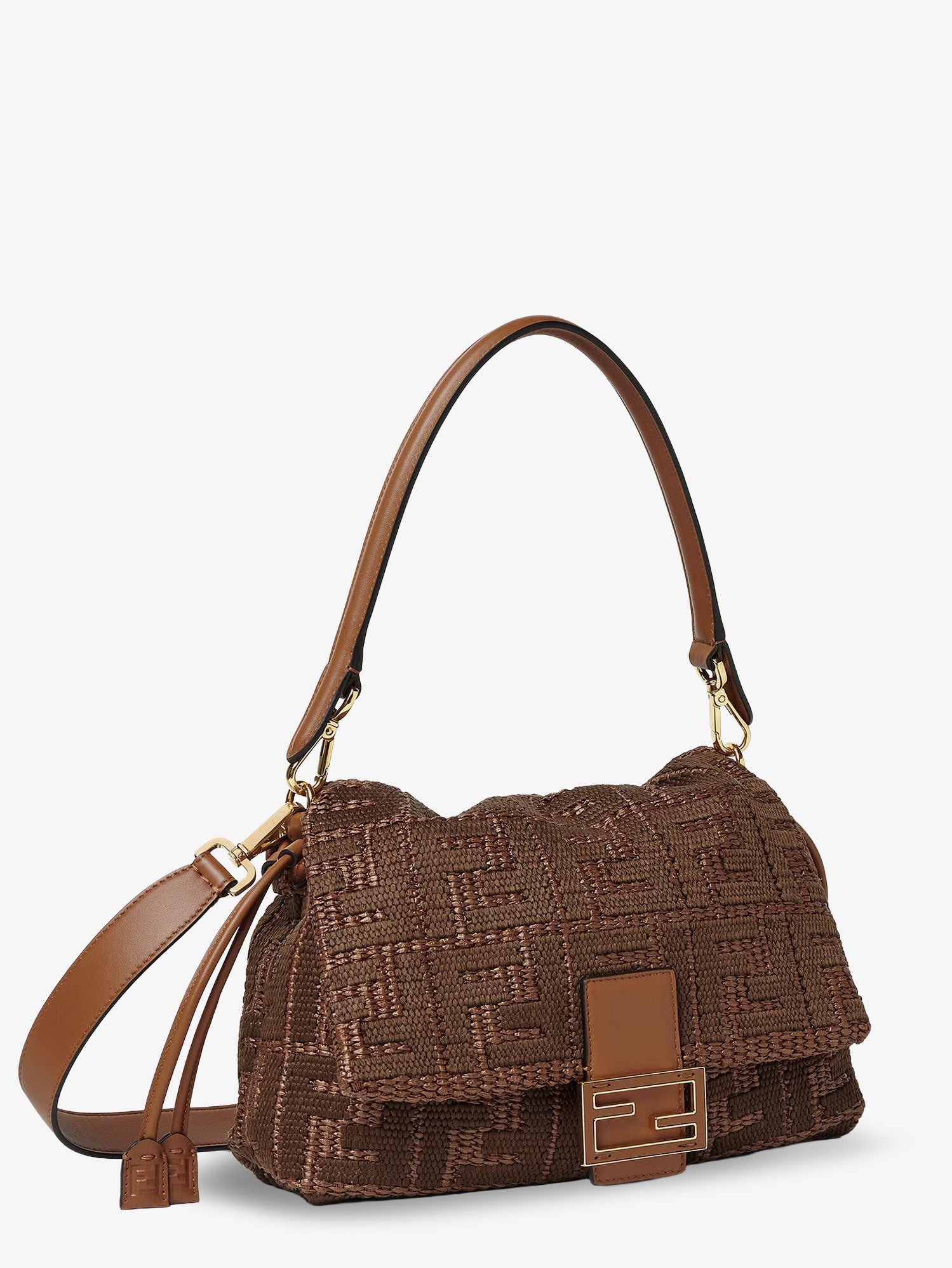 Fendi Women Mamma Baguette Medium Raffia Handbag With Ff Embroidery FENDI