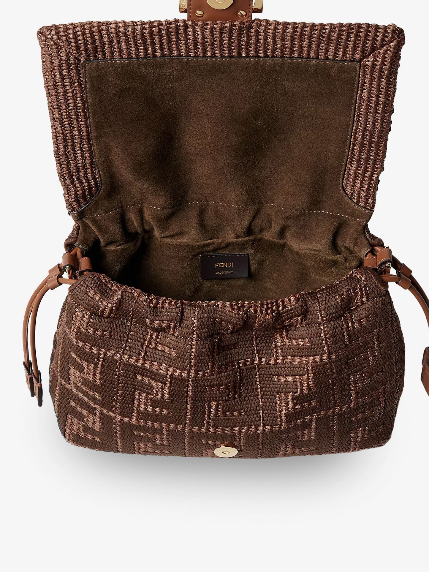 Fendi Women Mamma Baguette Medium Raffia Handbag With Ff Embroidery FENDI