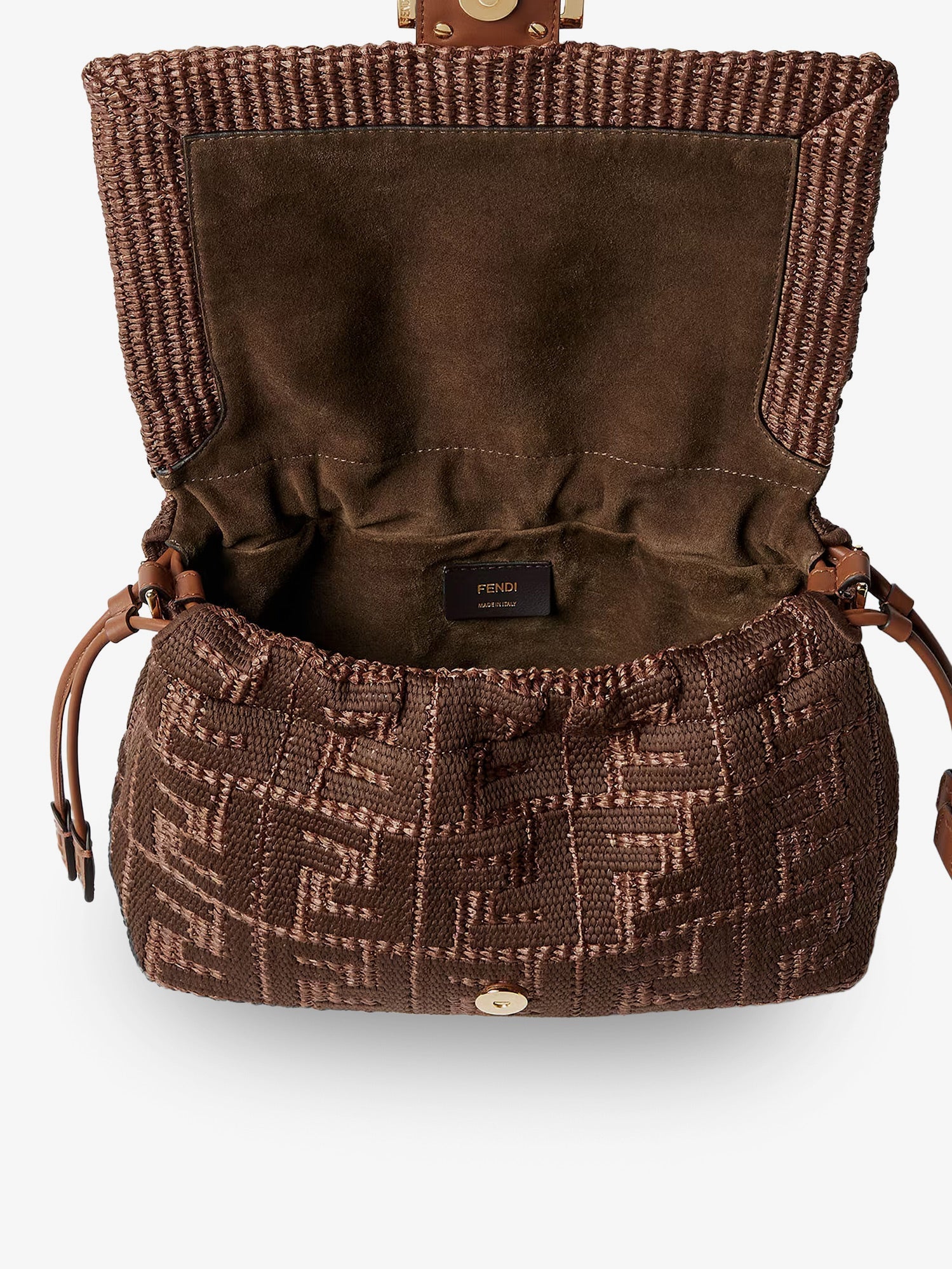Fendi Women Mamma Baguette Medium Raffia Handbag With Ff Embroidery FENDI