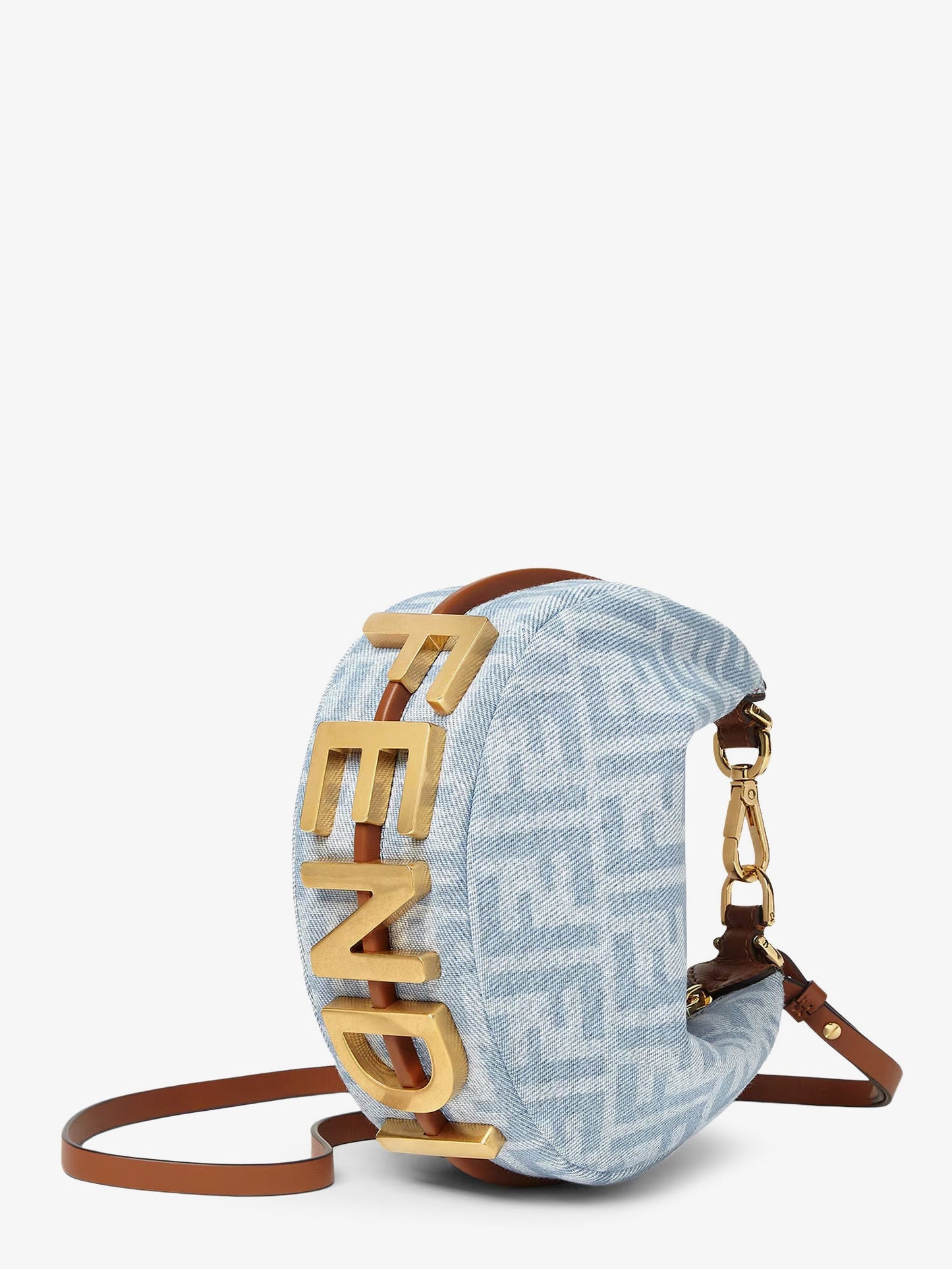 Fendi Women Fendigraphy Mini Denim Handbag With All-Over Ff Logo FENDI