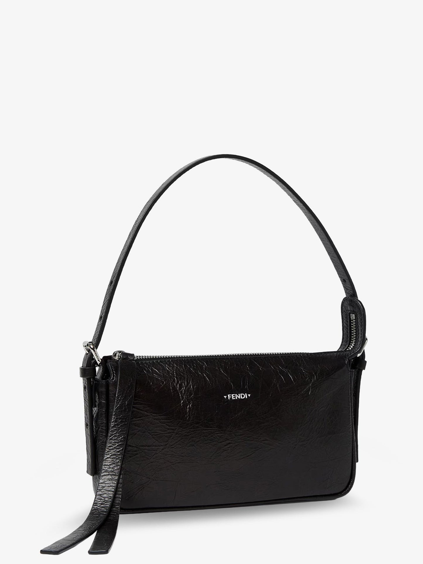 Fendi Women Zip Top Small Vintage-Effect Leather Shoulder Bag FENDI