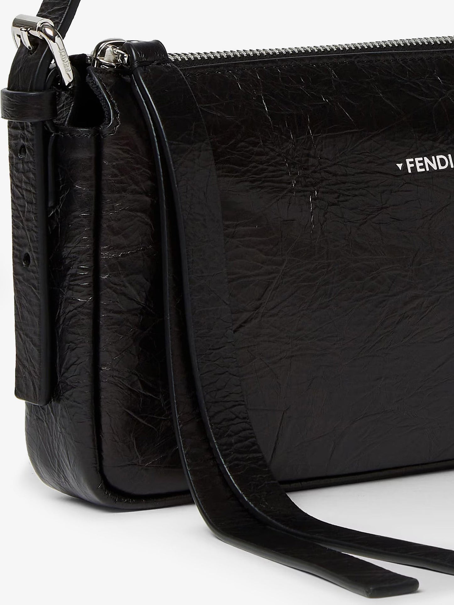 Fendi Women Zip Top Small Vintage-Effect Leather Shoulder Bag FENDI