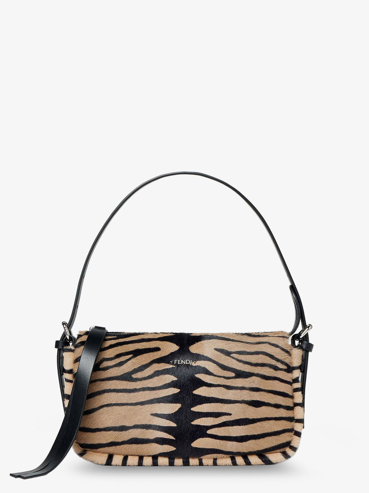 Fendi Women Zip Top Small Shoulder Bag In Tiger-Print Pony Skin FENDI