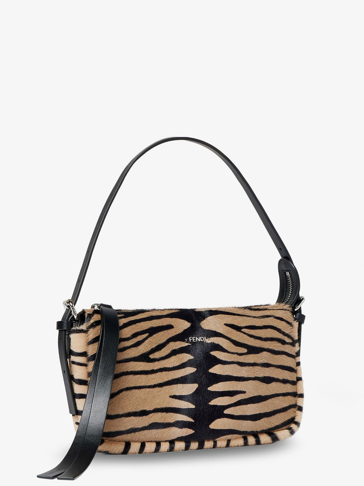 Fendi Women Zip Top Small Shoulder Bag In Tiger-Print Pony Skin FENDI