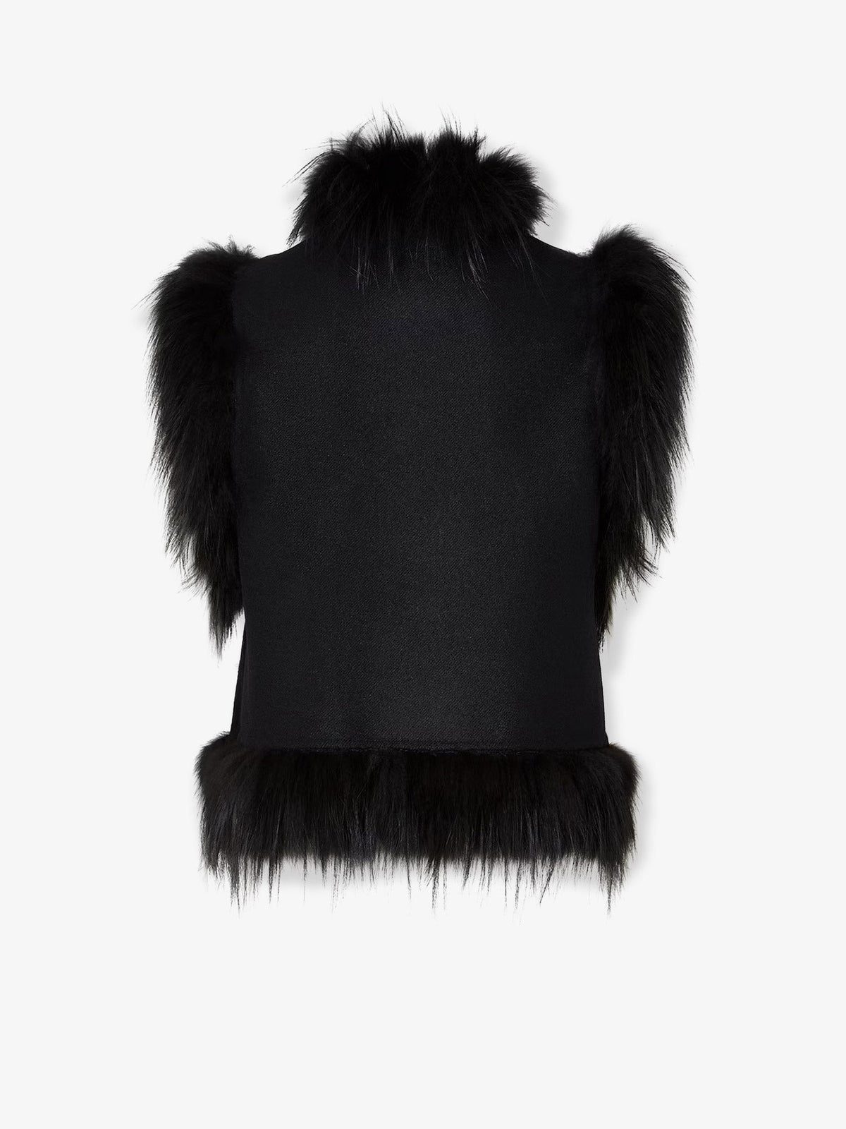 Fendi Women Wool Vest With Floral Embroidery And Fox Fur Trim FENDI