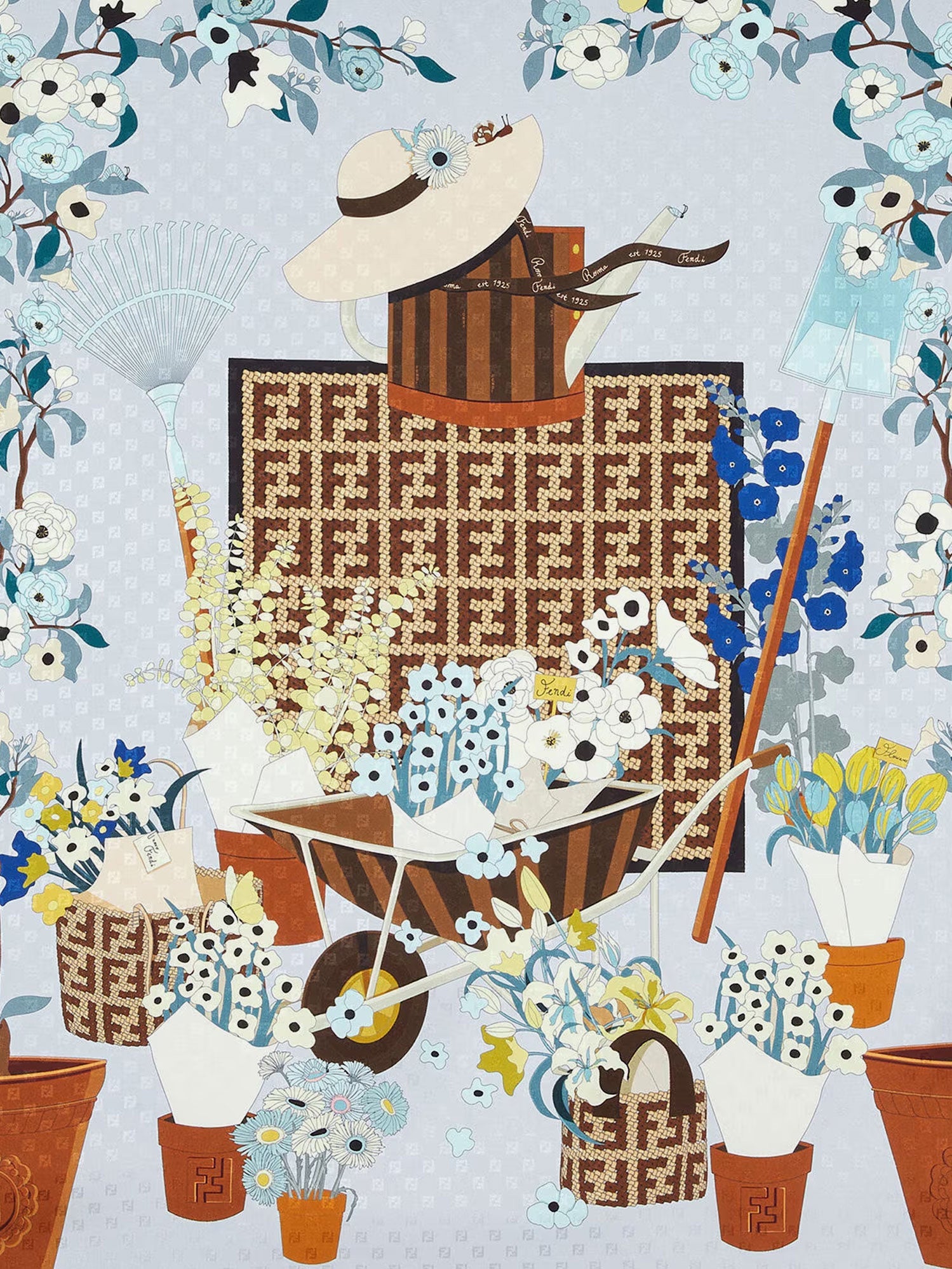 Fendi Women Silk Scarf With Gardening Print FENDI