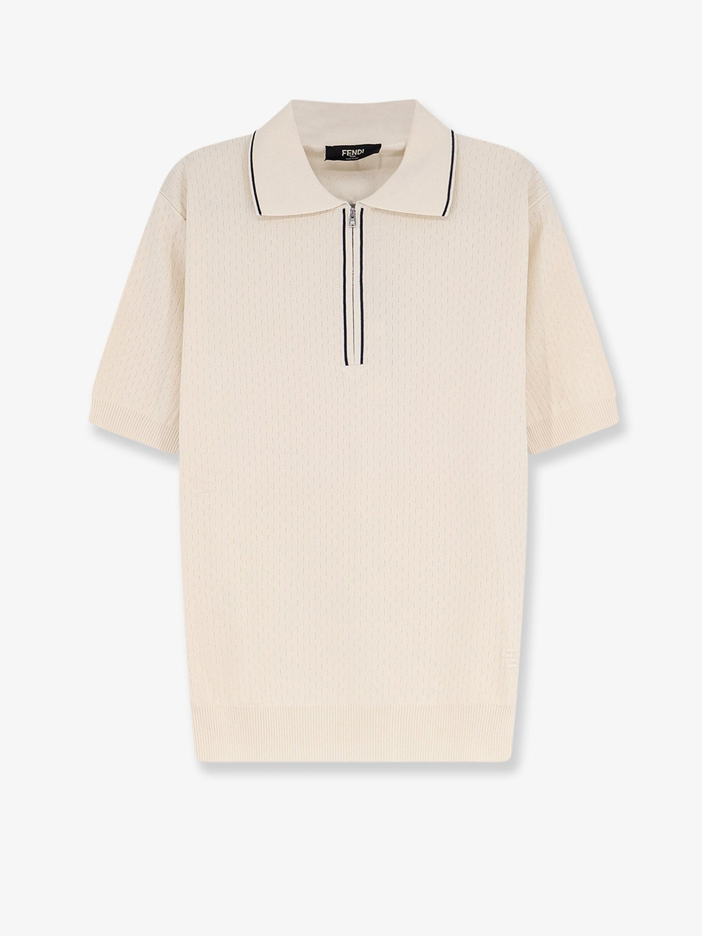 Fendi Men Cotton And Silk Polo Shirt With Ff Embroidery FENDI