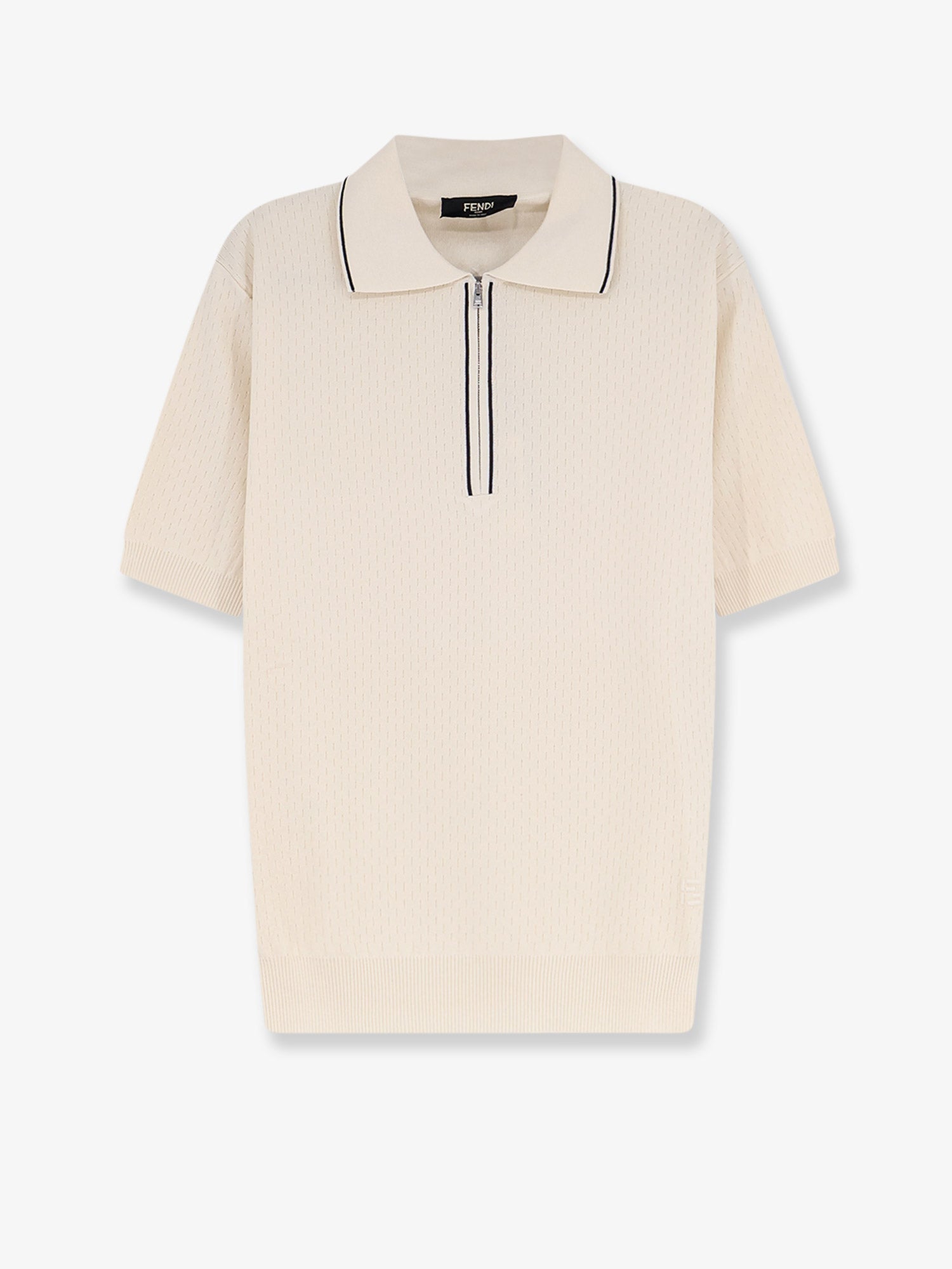 Fendi Men Cotton And Silk Polo Shirt With Ff Embroidery FENDI