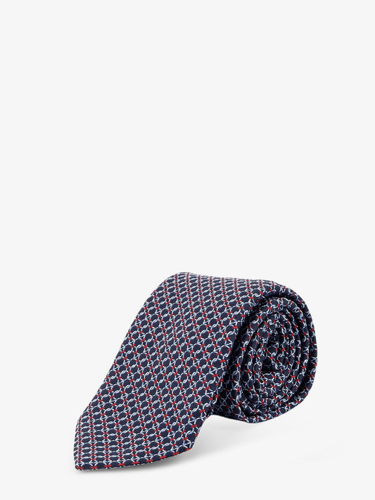 Ferragamo Men Crema Silk Tie With Intreccio Print