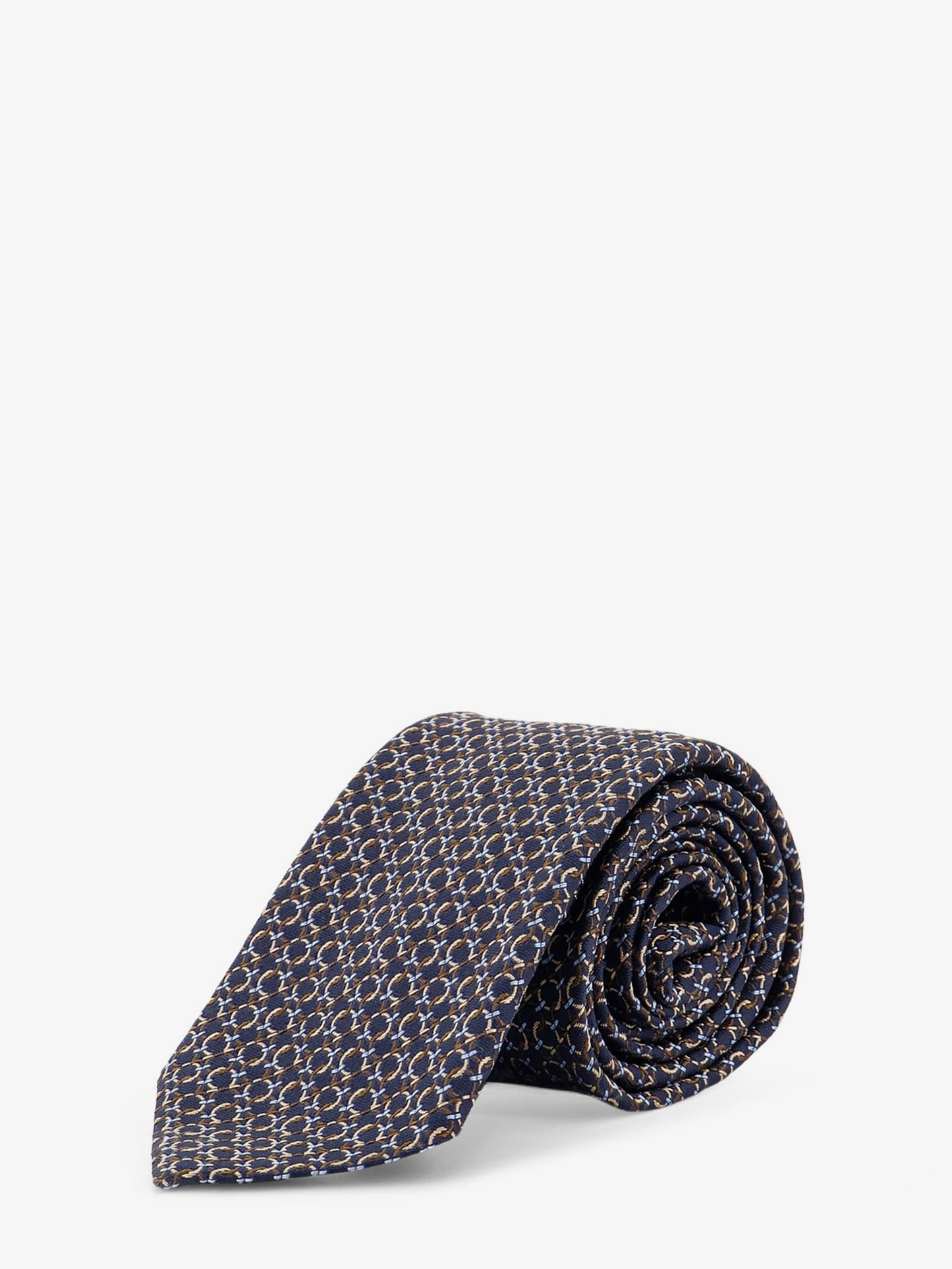 Ferragamo Men Crema Silk Tie With Intreccio Print FERRAGAMO