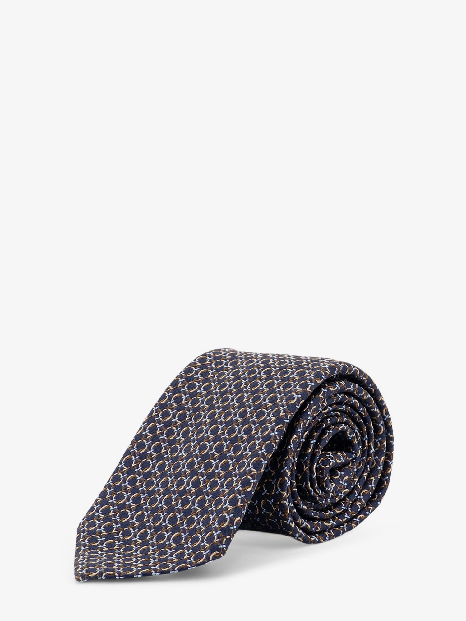 Ferragamo Men Crema Silk Tie With Intreccio Print FERRAGAMO