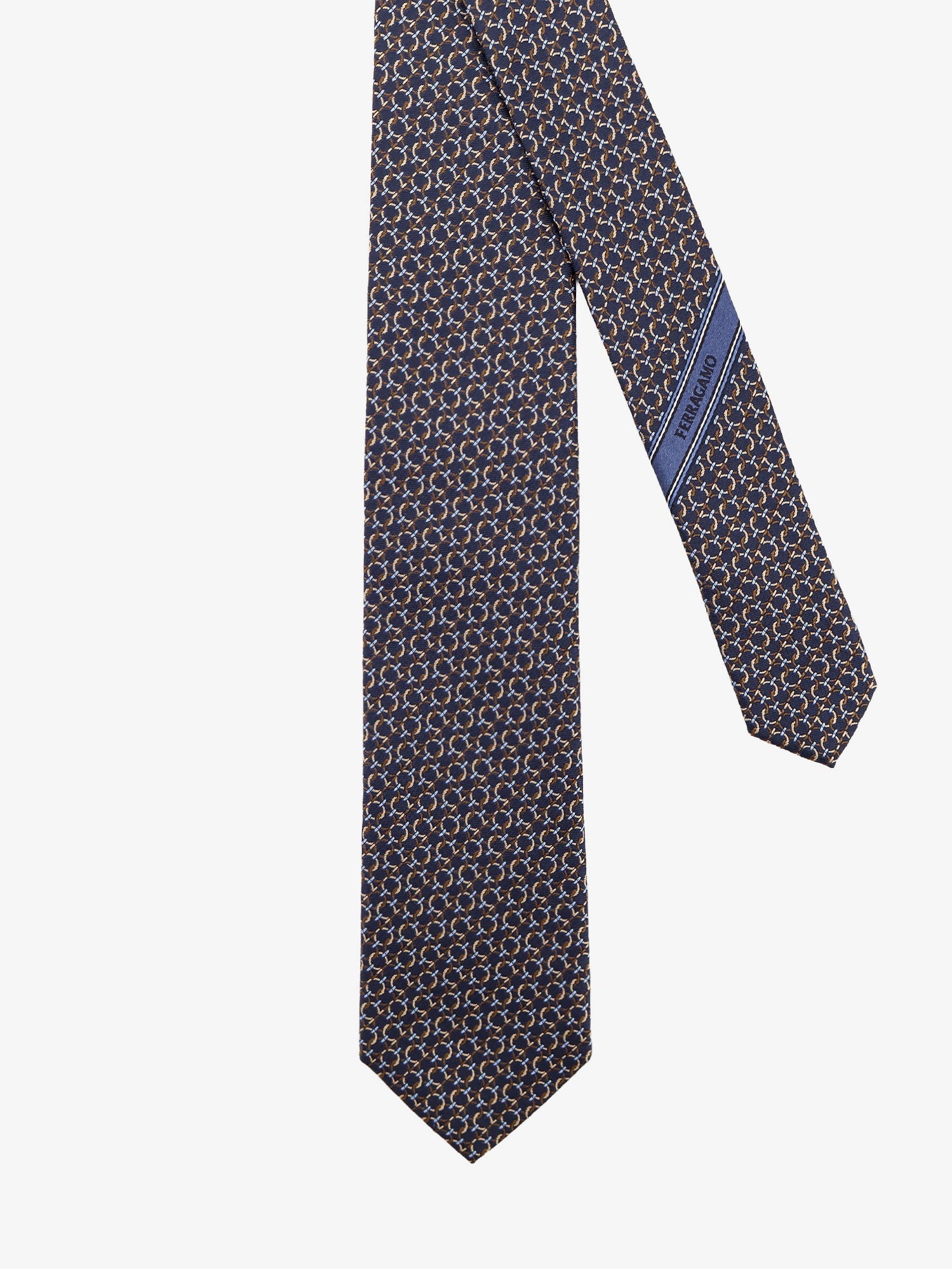 Ferragamo Men Crema Silk Tie With Intreccio Print FERRAGAMO