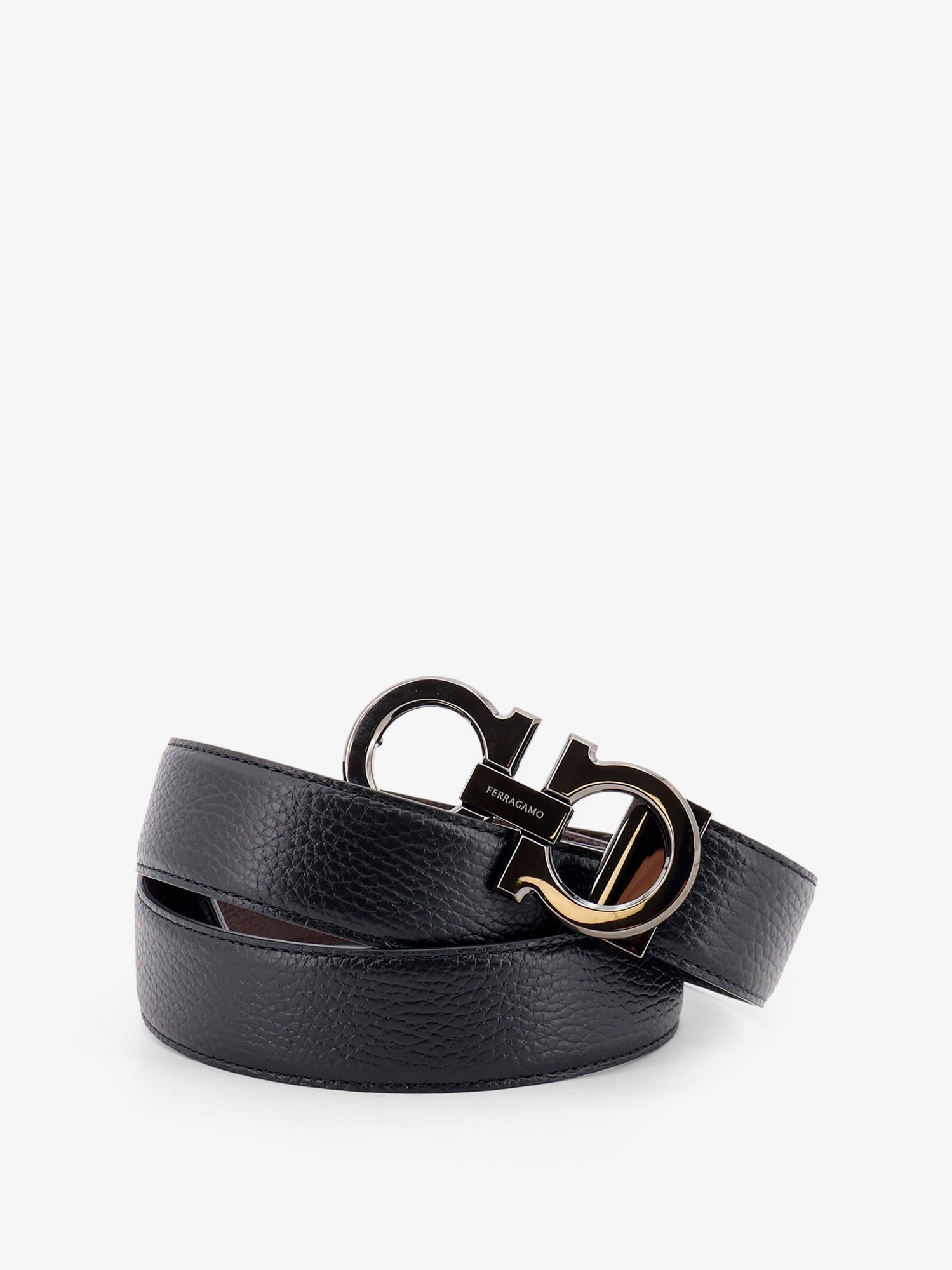 Ferragamo Men Reversible Hammered Leather Belt FERRAGAMO