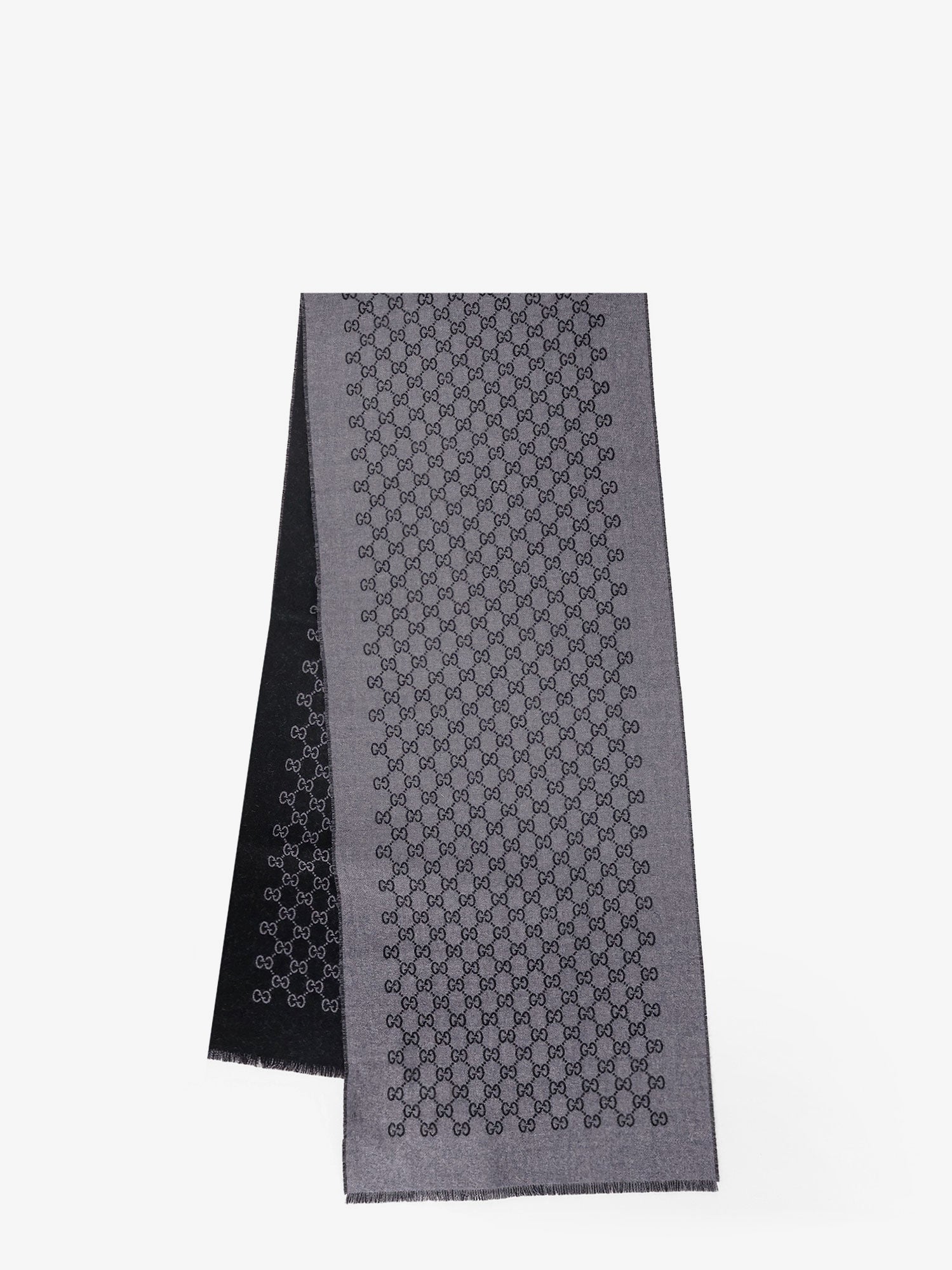 Gucci Men Double Wool Jacquard Scarf With Gg Motif GUCCI
