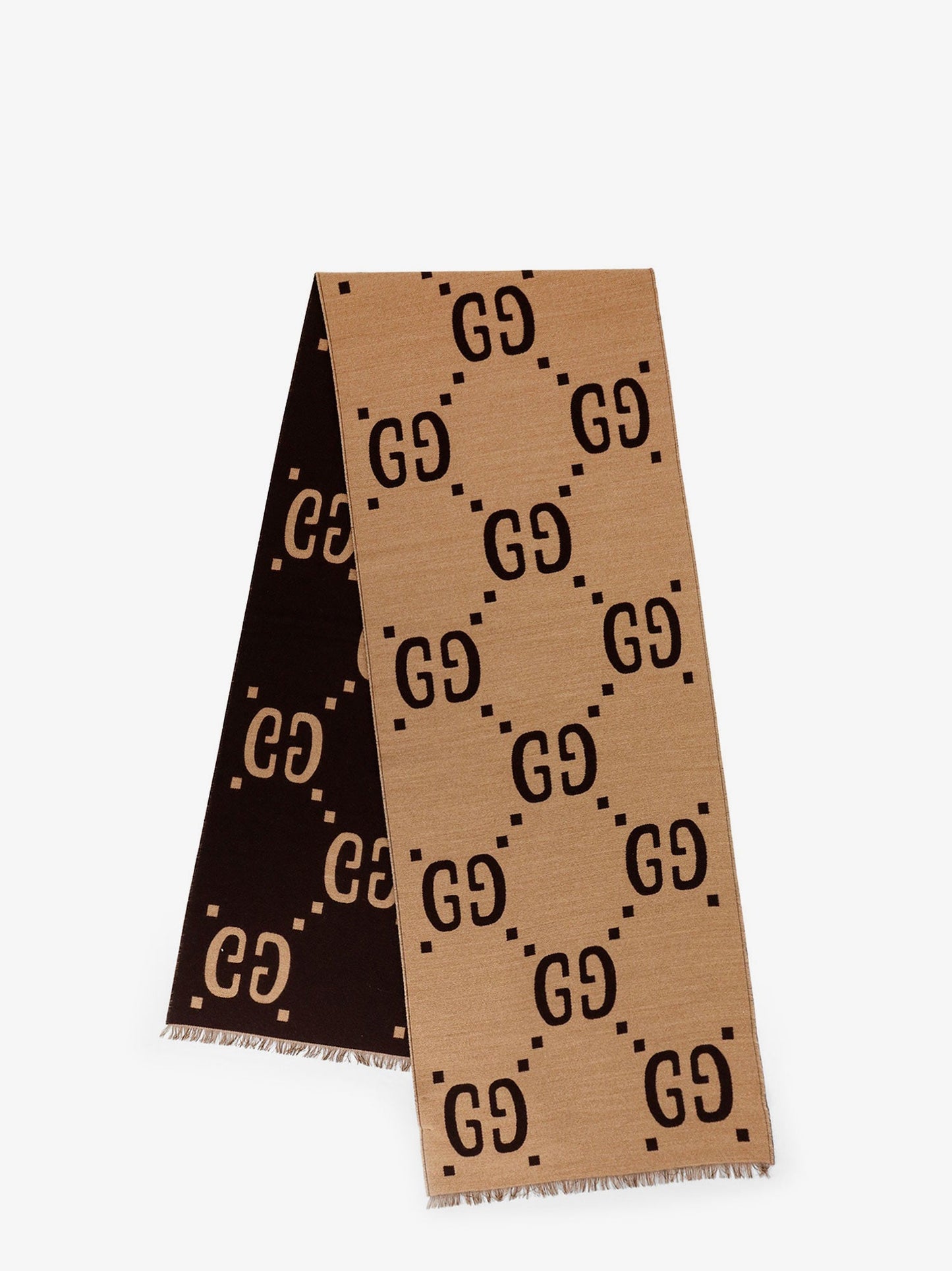 Gucci Men Wool And Silk Scarf With Gg Jacquard Motif GUCCI