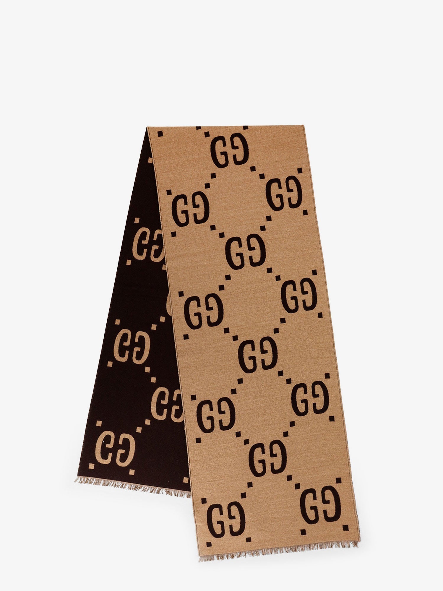Gucci Men Wool And Silk Scarf With Gg Jacquard Motif GUCCI