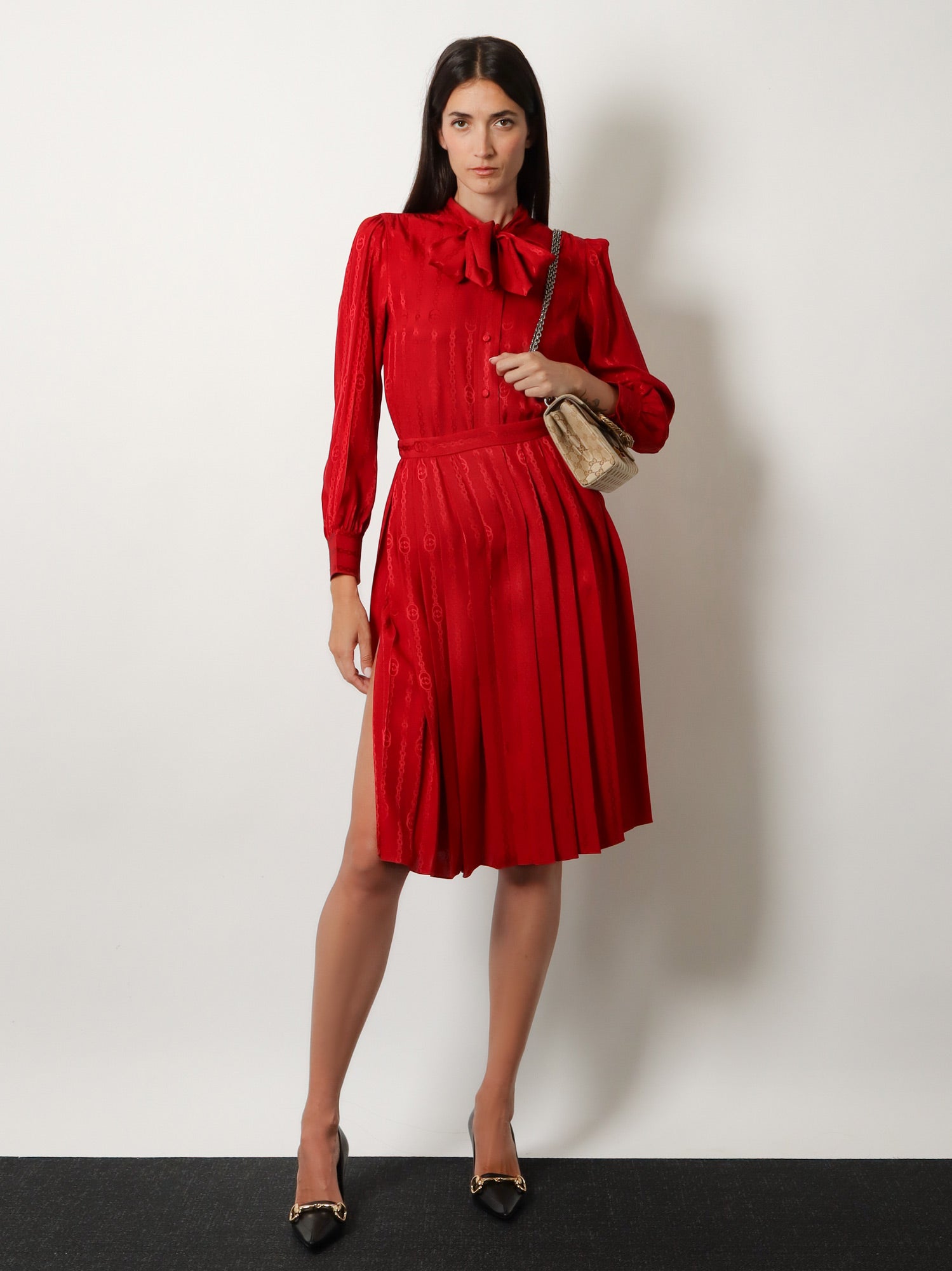 Gucci Women Pleated Silk Midi Skirt GUCCI