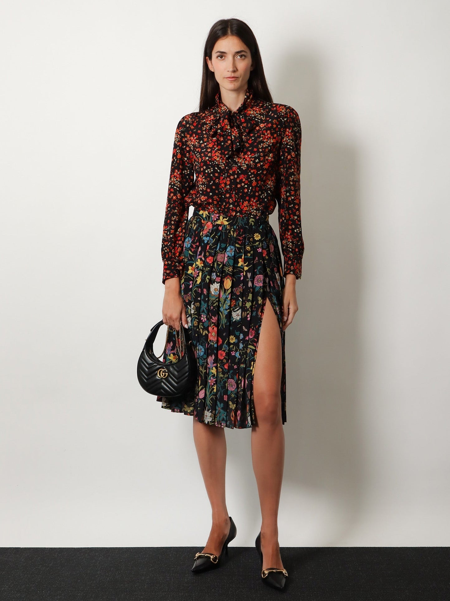 Gucci Women Silk Midi Skirt With Floral Print GUCCI
