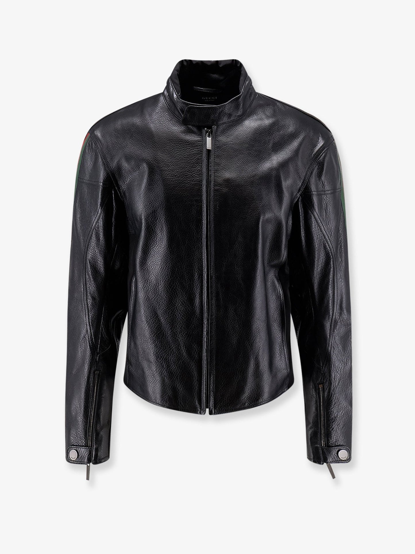 Gucci Men Leather Bomber With Web Details GUCCI