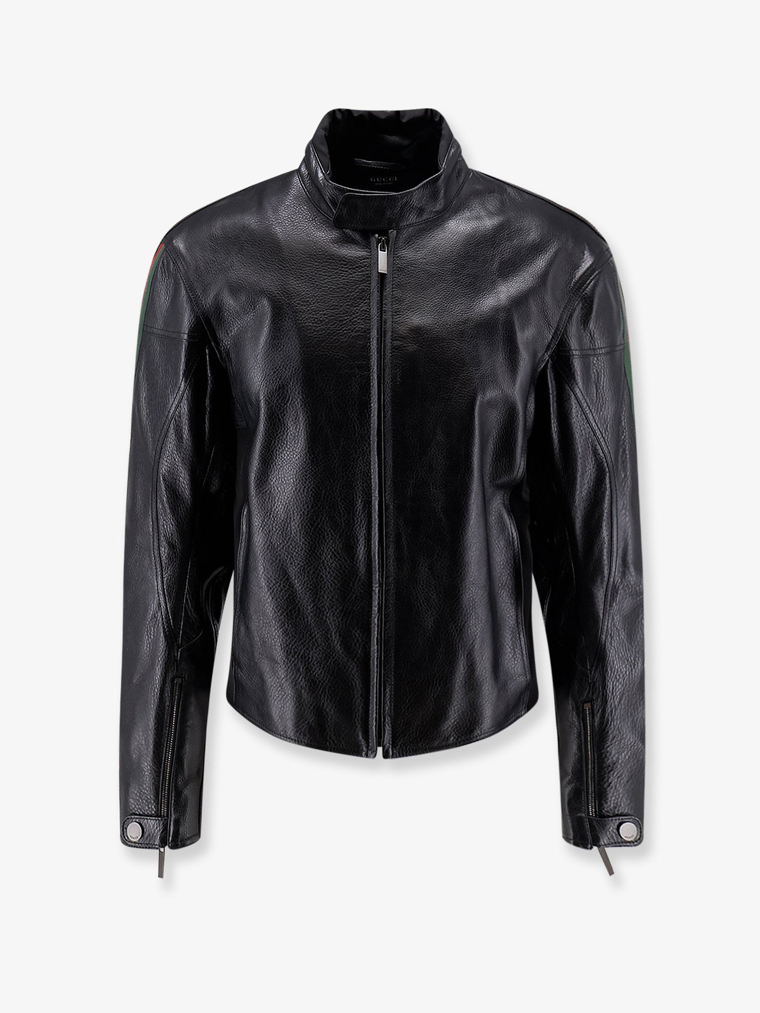 Gucci Men Leather Bomber With Web Details GUCCI