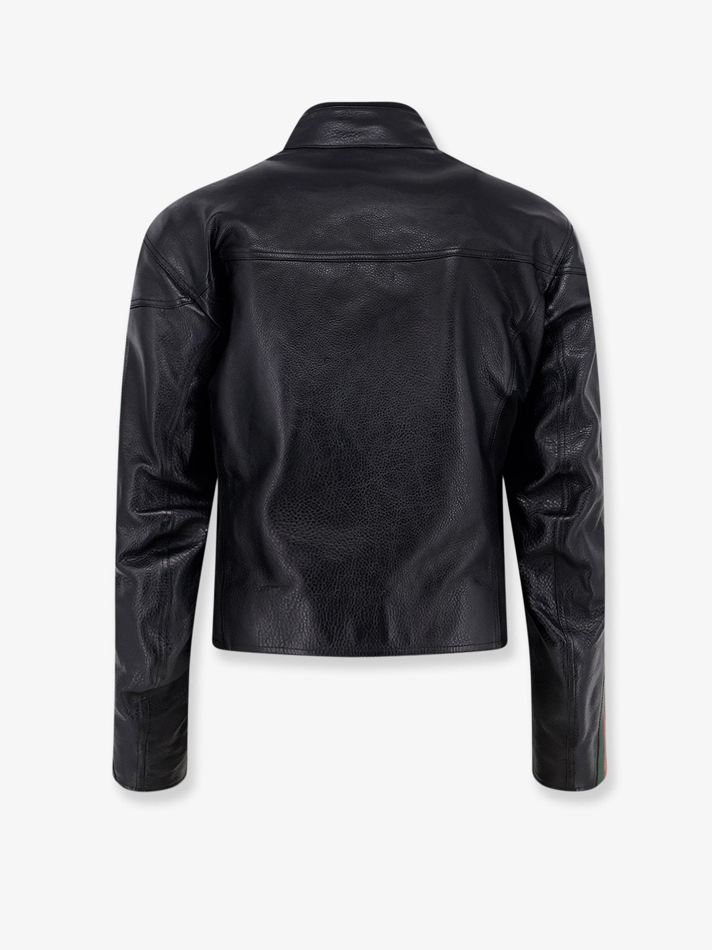 Gucci Men Leather Bomber With Web Details GUCCI