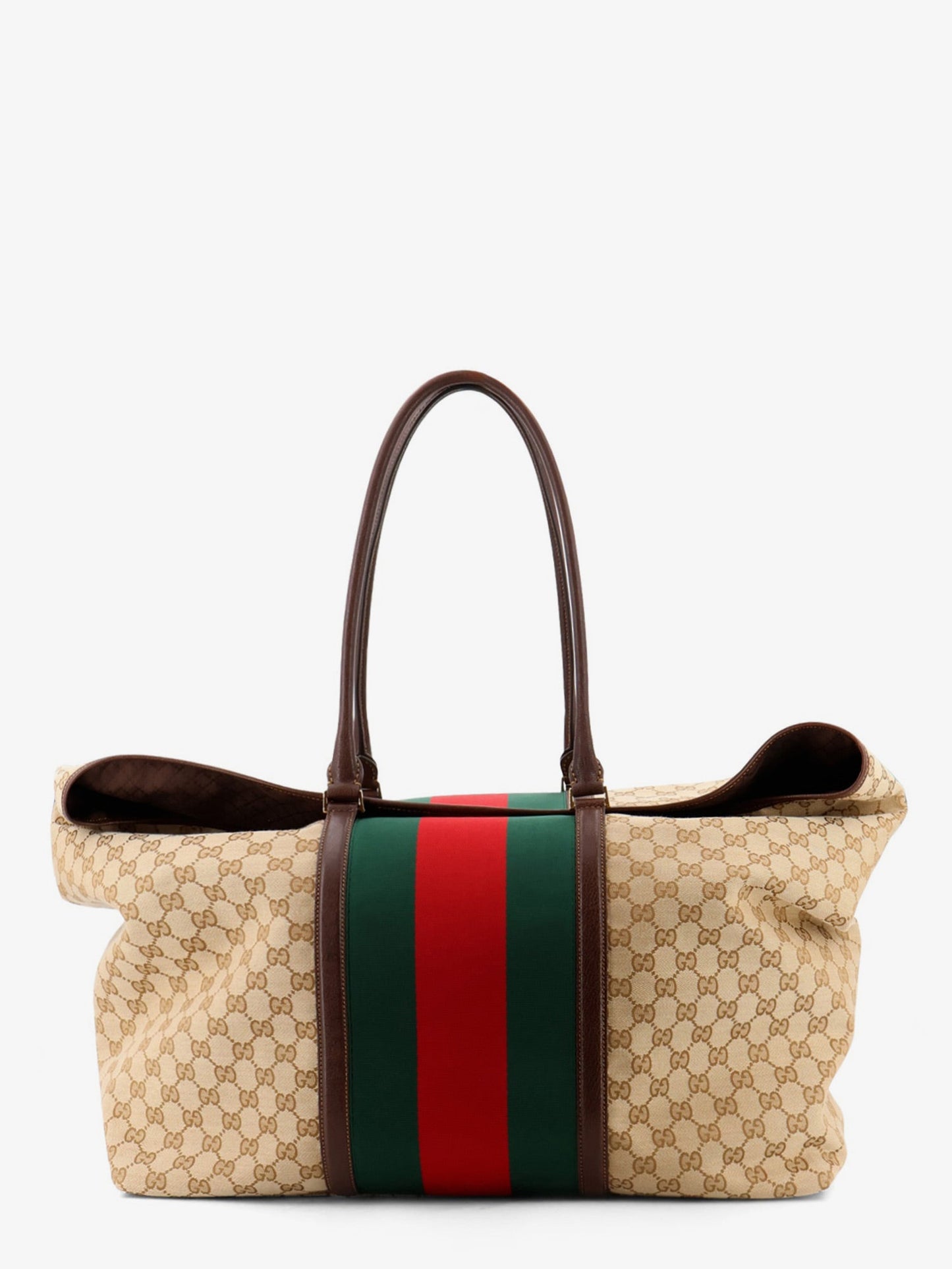 Gucci Men Gg Fabric Travel Bag With Web Detail On The Front GUCCI