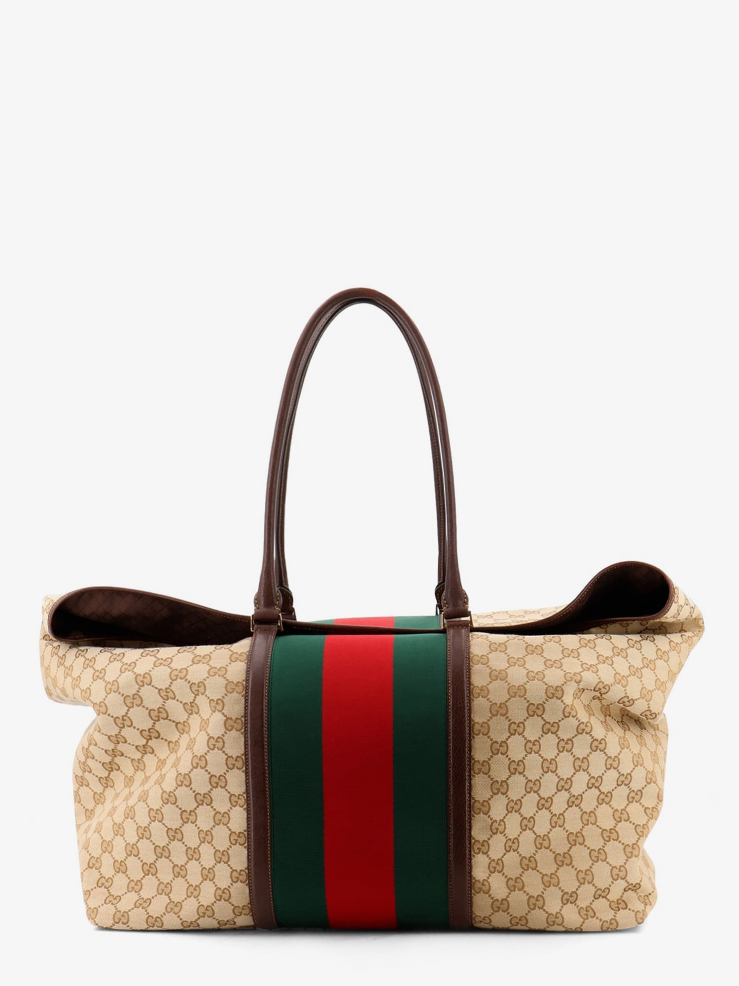 Gucci Men Gg Fabric Travel Bag With Web Detail On The Front GUCCI