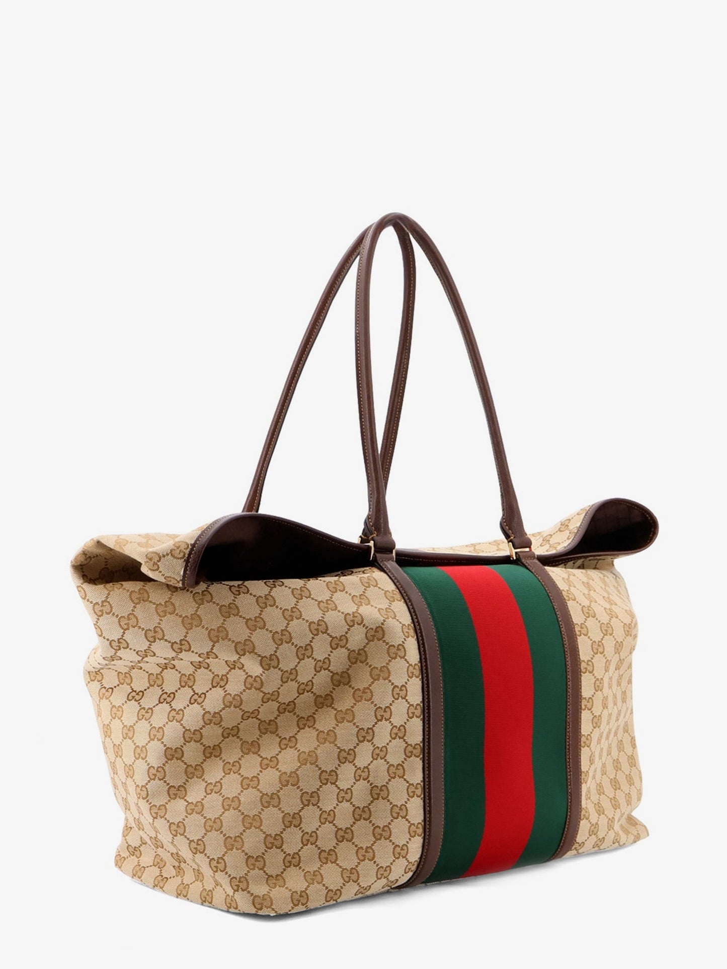 Gucci Men Gg Fabric Travel Bag With Web Detail On The Front GUCCI