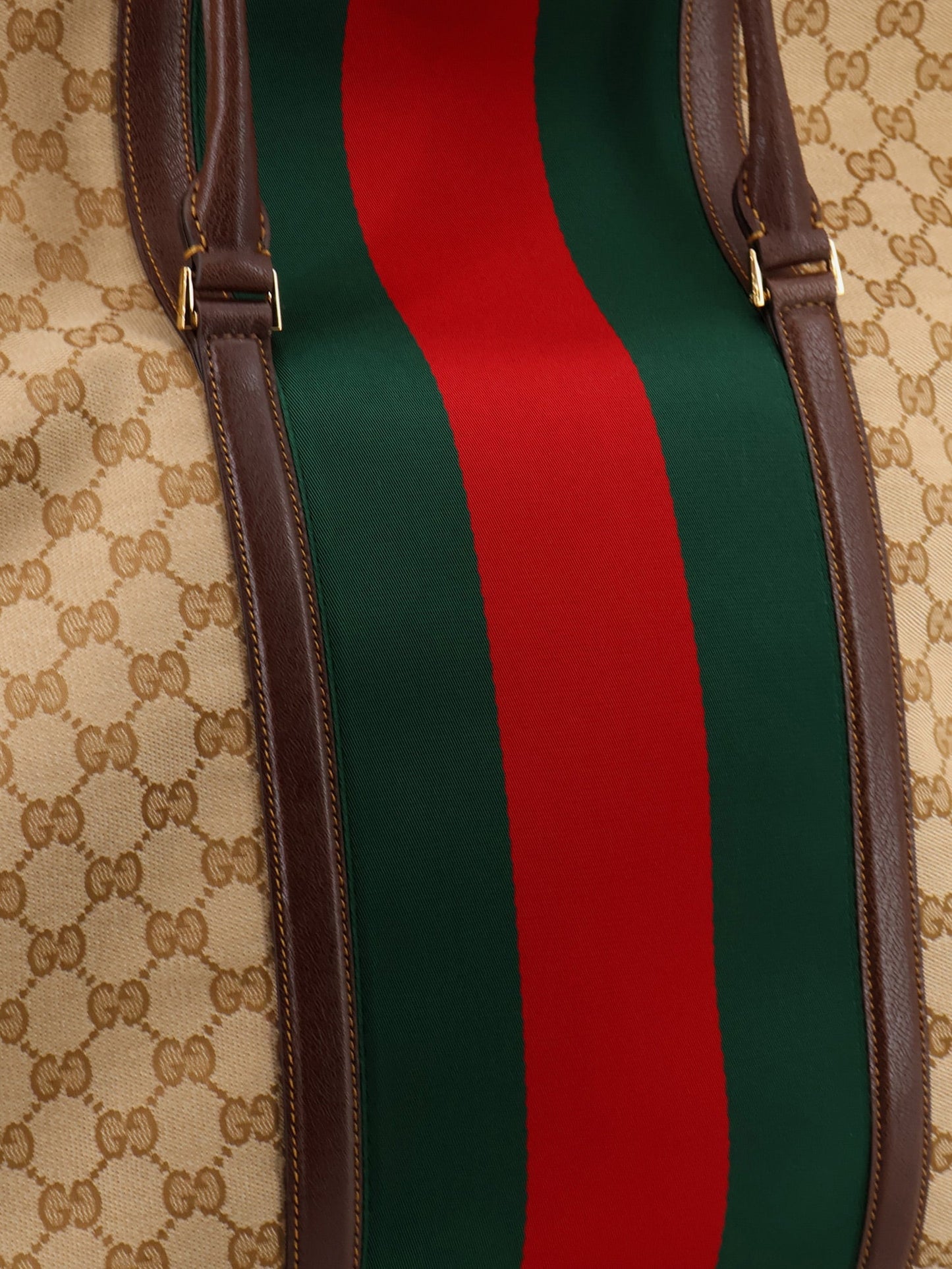 Gucci Men Gg Fabric Travel Bag With Web Detail On The Front GUCCI