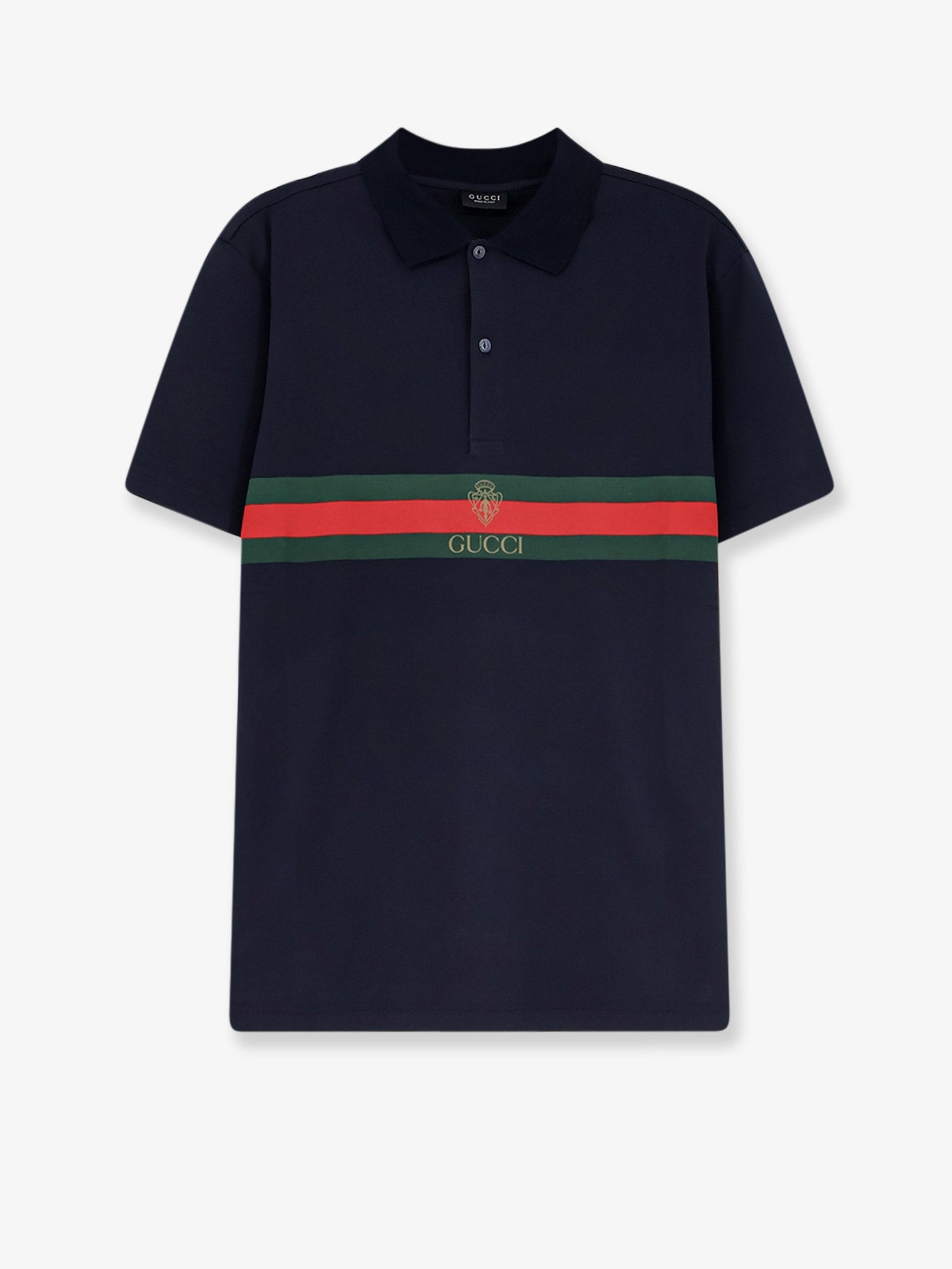 Gucci Men Cotton Polo Shirt With Web Print On The Front GUCCI