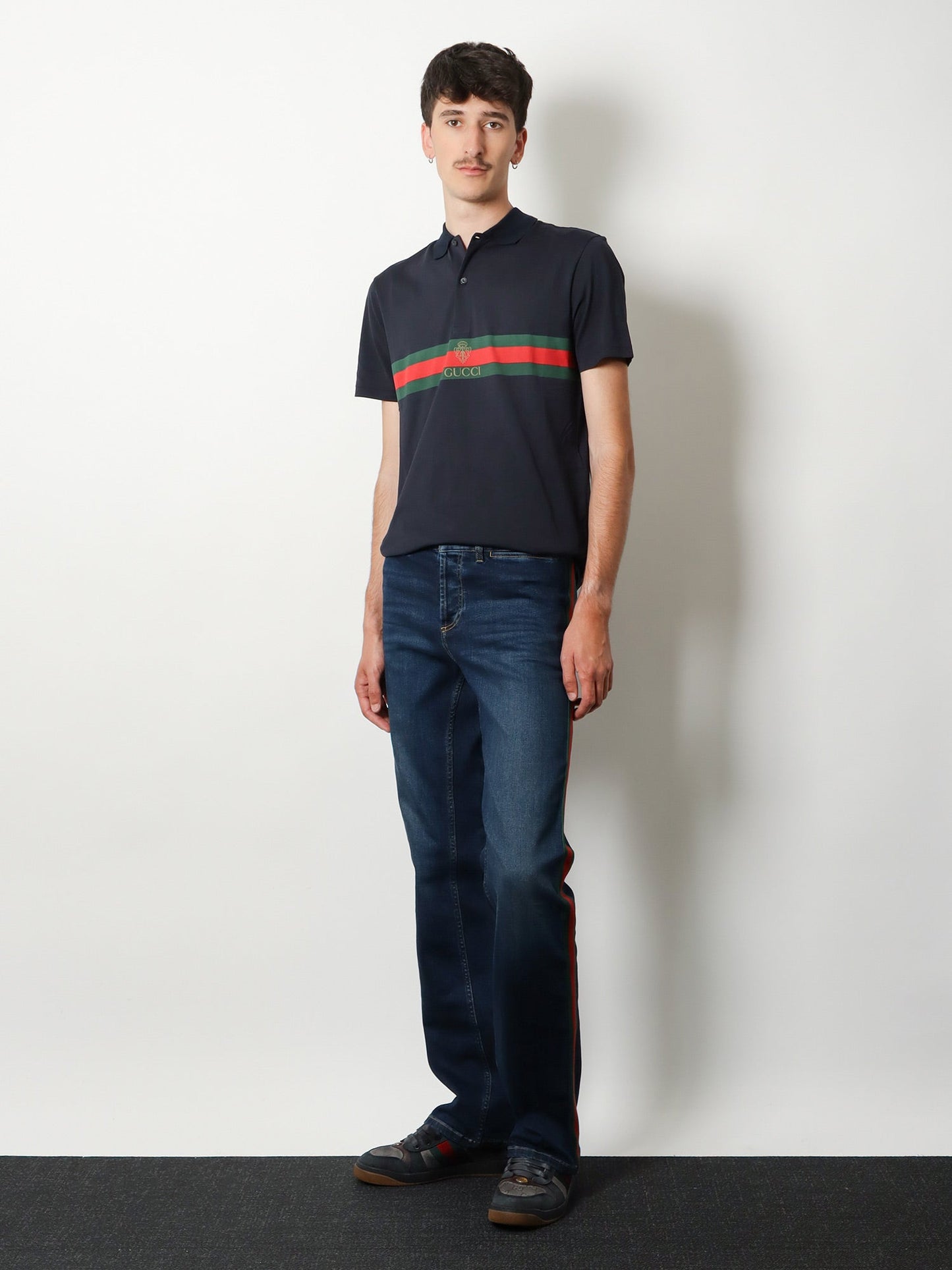 Gucci Men Cotton Polo Shirt With Web Print On The Front GUCCI