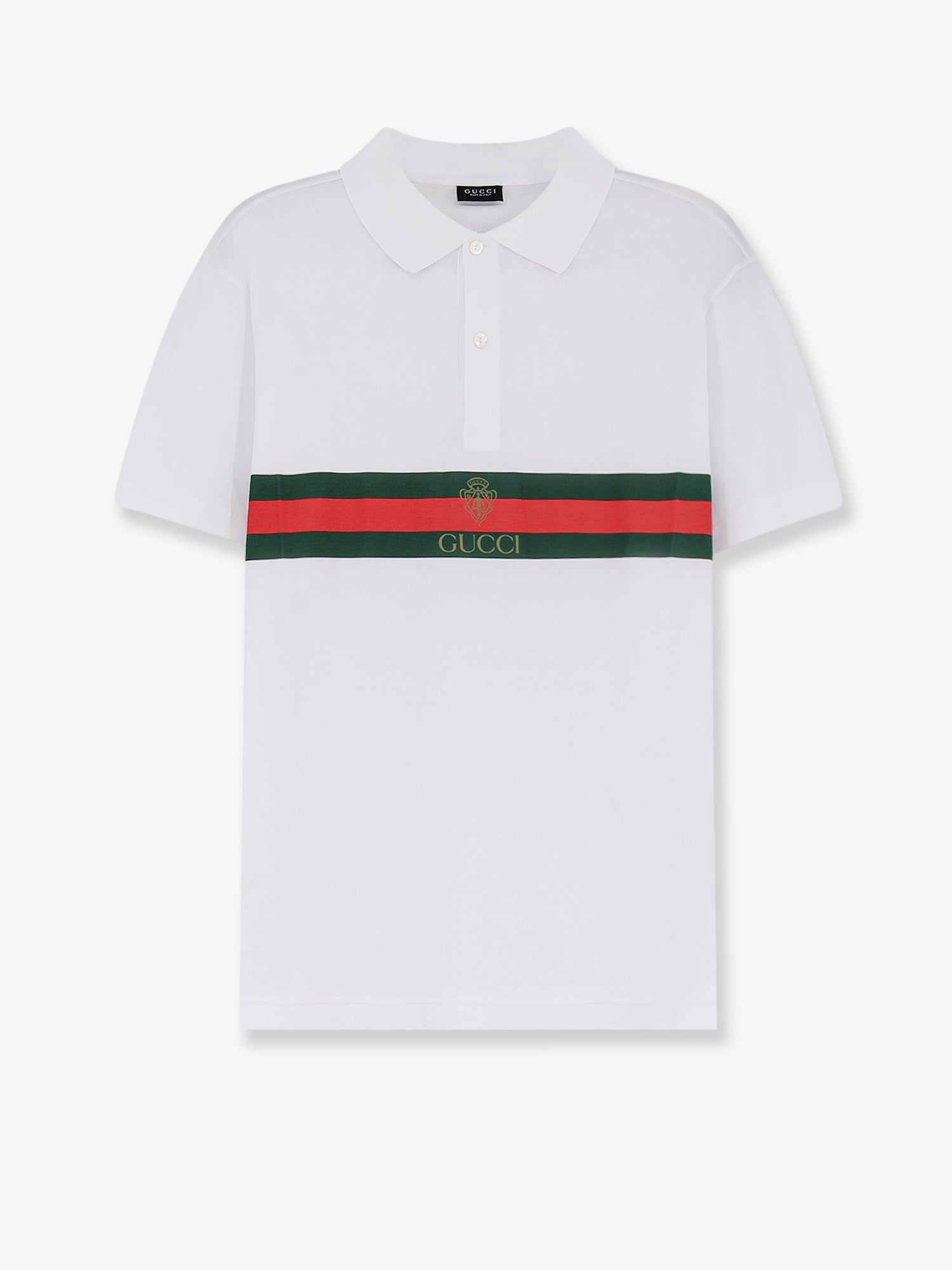 Gucci Men Cotton Polo Shirt With Web Print On The Front GUCCI