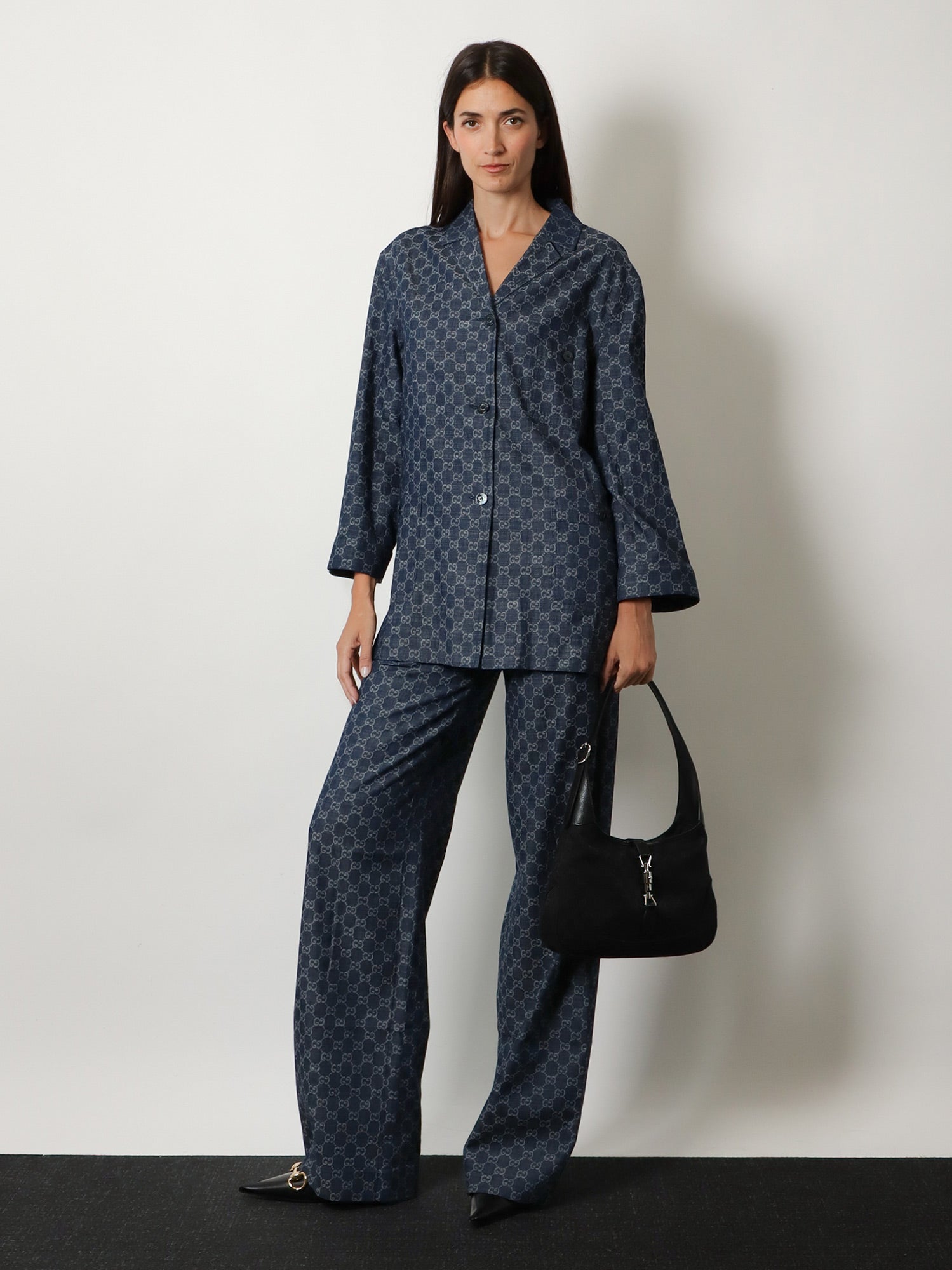 Gucci Women Cotton Denim Trousers With Gg Motif GUCCI