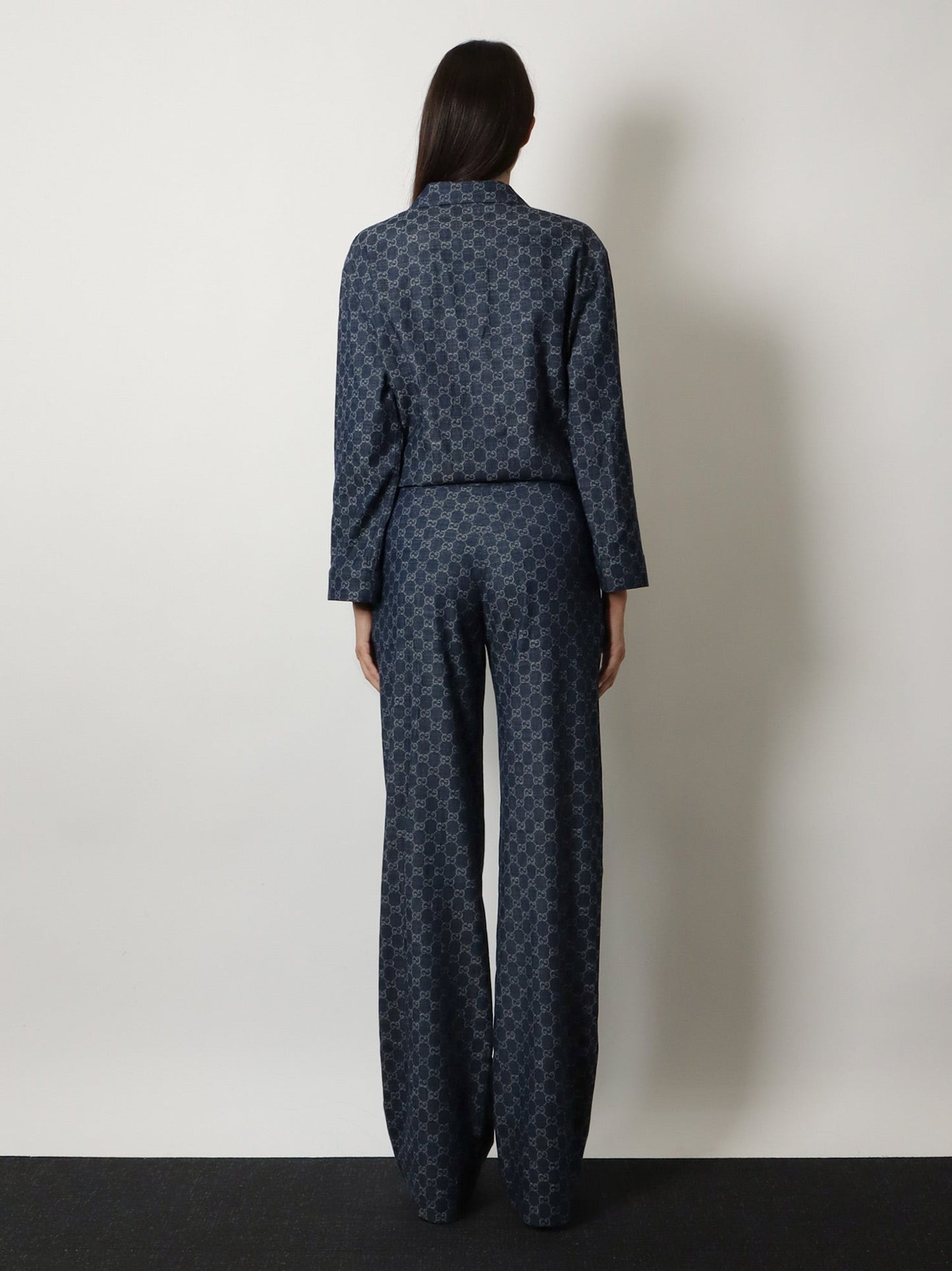 Gucci Women Cotton Denim Trousers With Gg Motif GUCCI