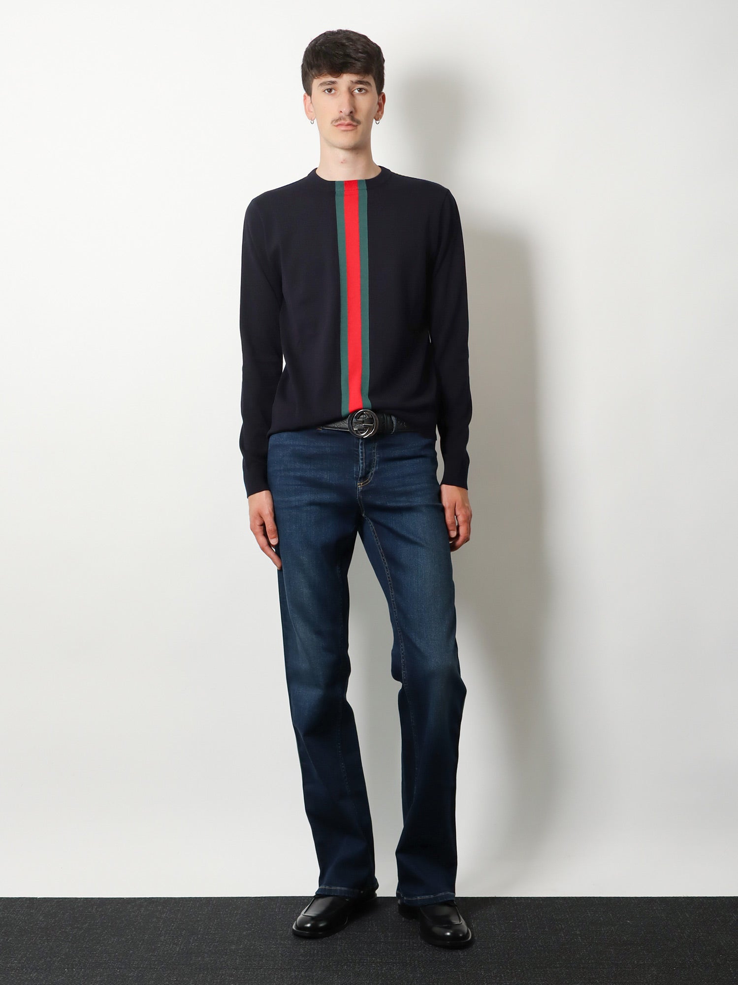 Gucci Men Blue Denim Jeans With Nastro Web Profiles GUCCI