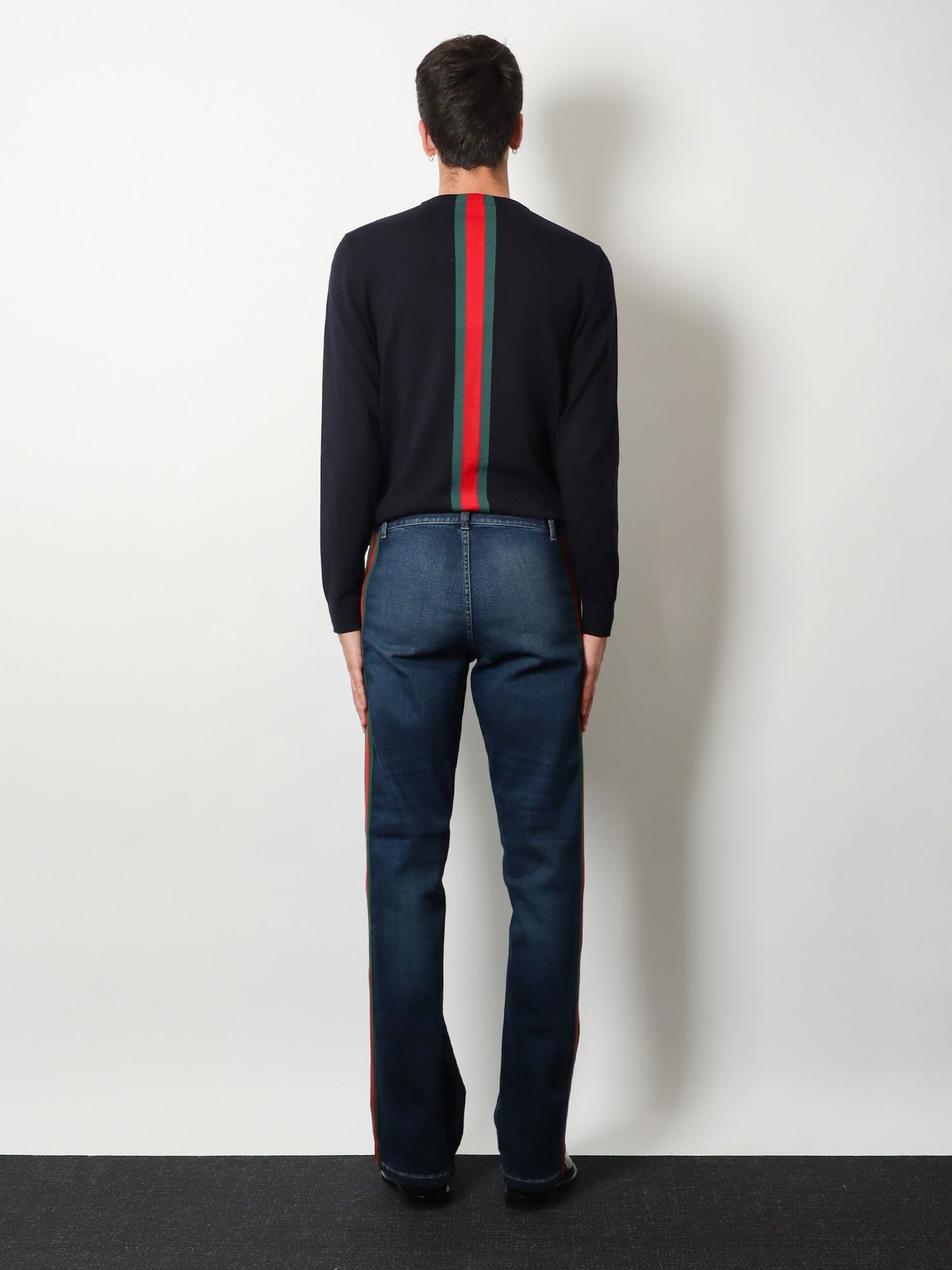 Gucci Men Blue Denim Jeans With Nastro Web Profiles GUCCI