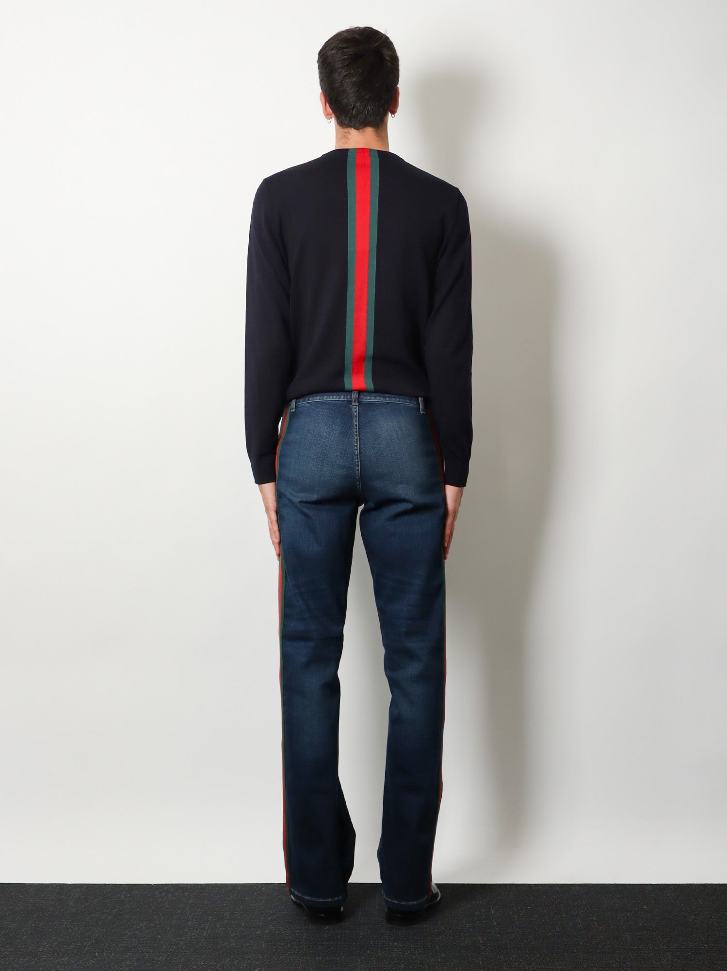 Gucci Men Blue Denim Jeans With Nastro Web Profiles GUCCI