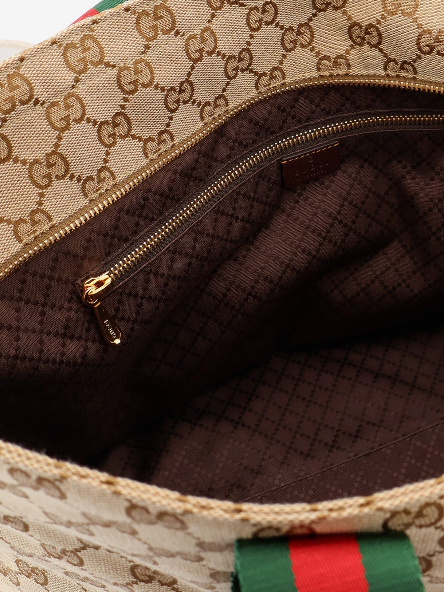 Gucci Men Gg Fabric Shopping Bag With Nastro Web Handles GUCCI