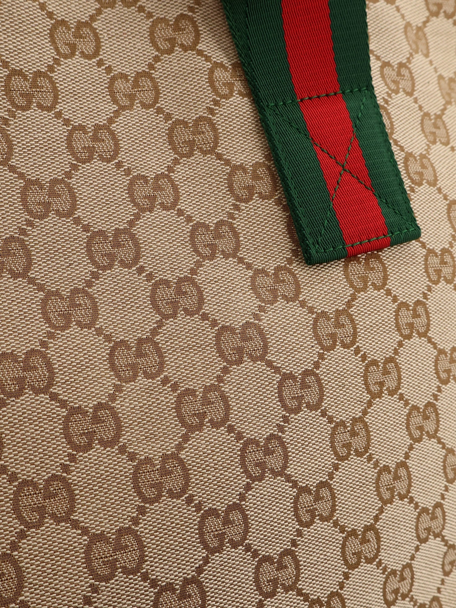 Gucci Men Gg Fabric Shopping Bag With Nastro Web Handles GUCCI