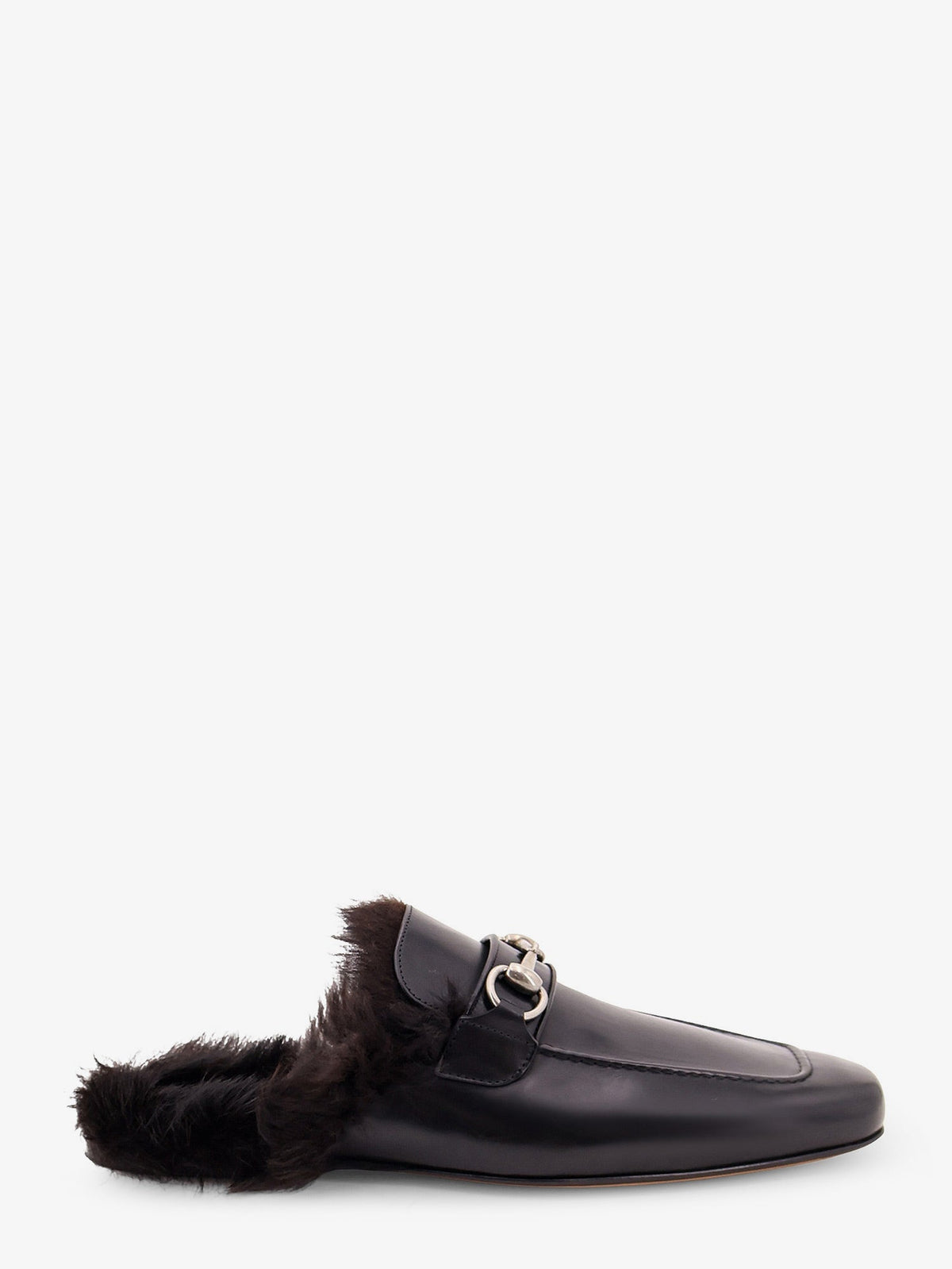 Gucci Men Black Leather Slipper With Horsebit GUCCI