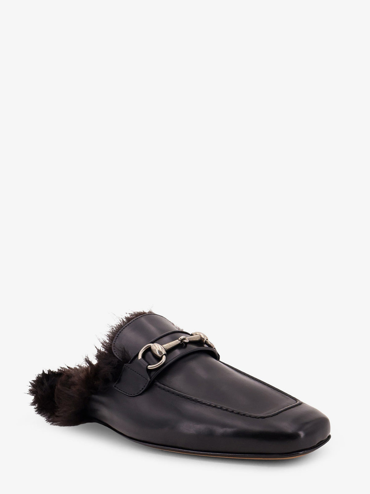 Gucci Men Black Leather Slipper With Horsebit GUCCI