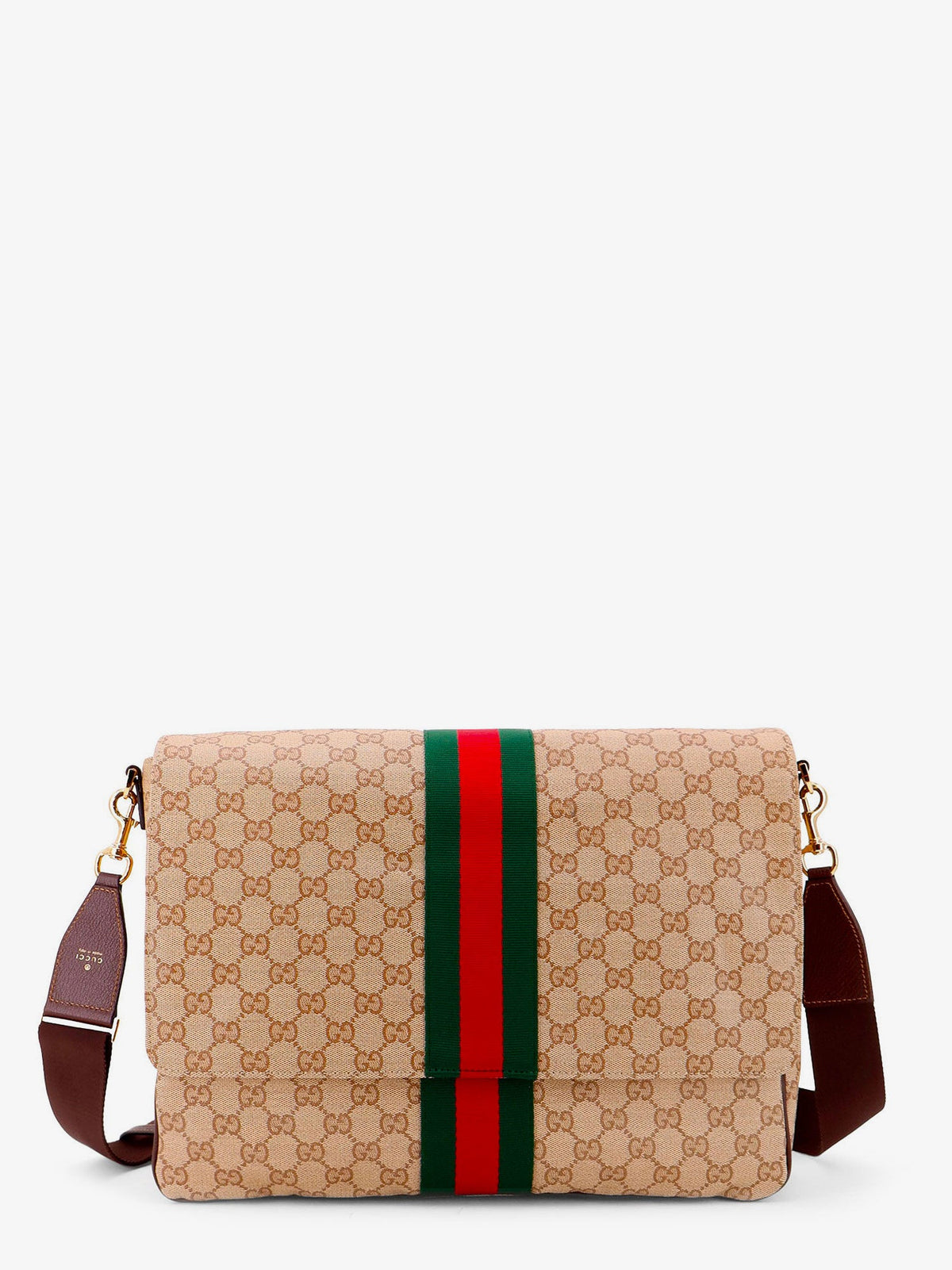 Gucci Men Gg Canvas Crossbody Bag With Front Web Detail GUCCI