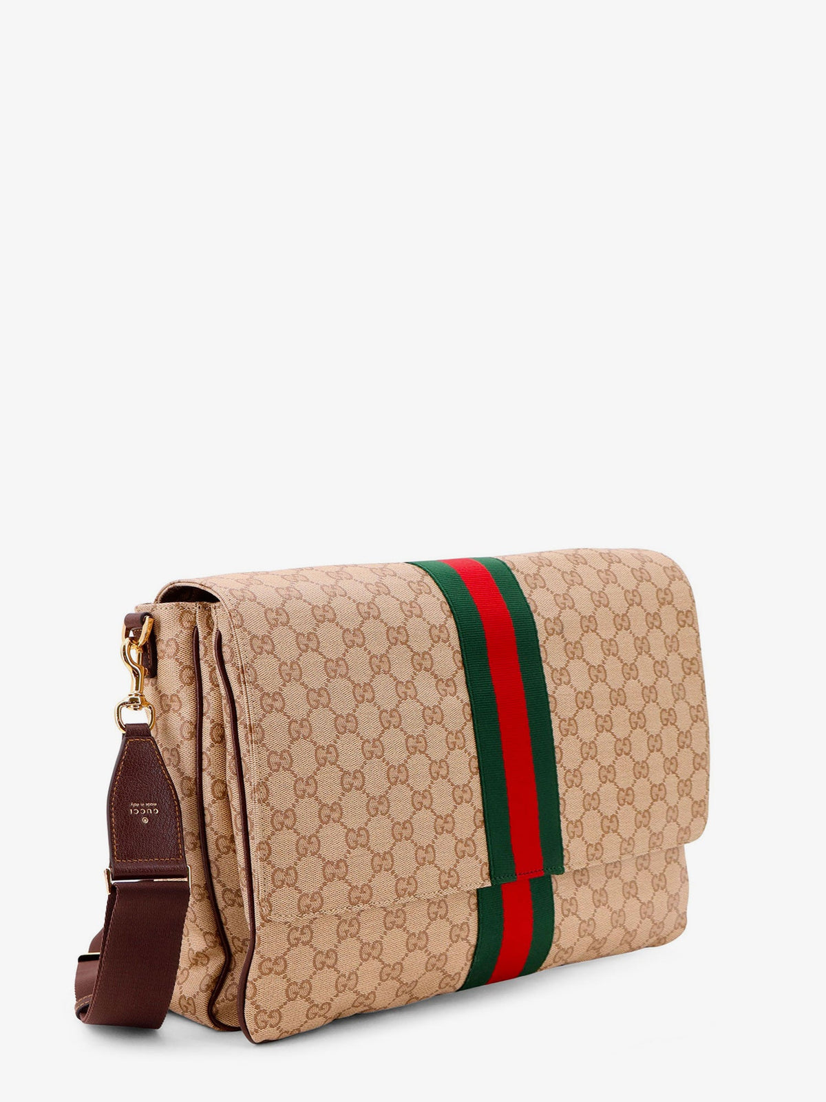 Gucci Men Gg Canvas Crossbody Bag With Front Web Detail GUCCI