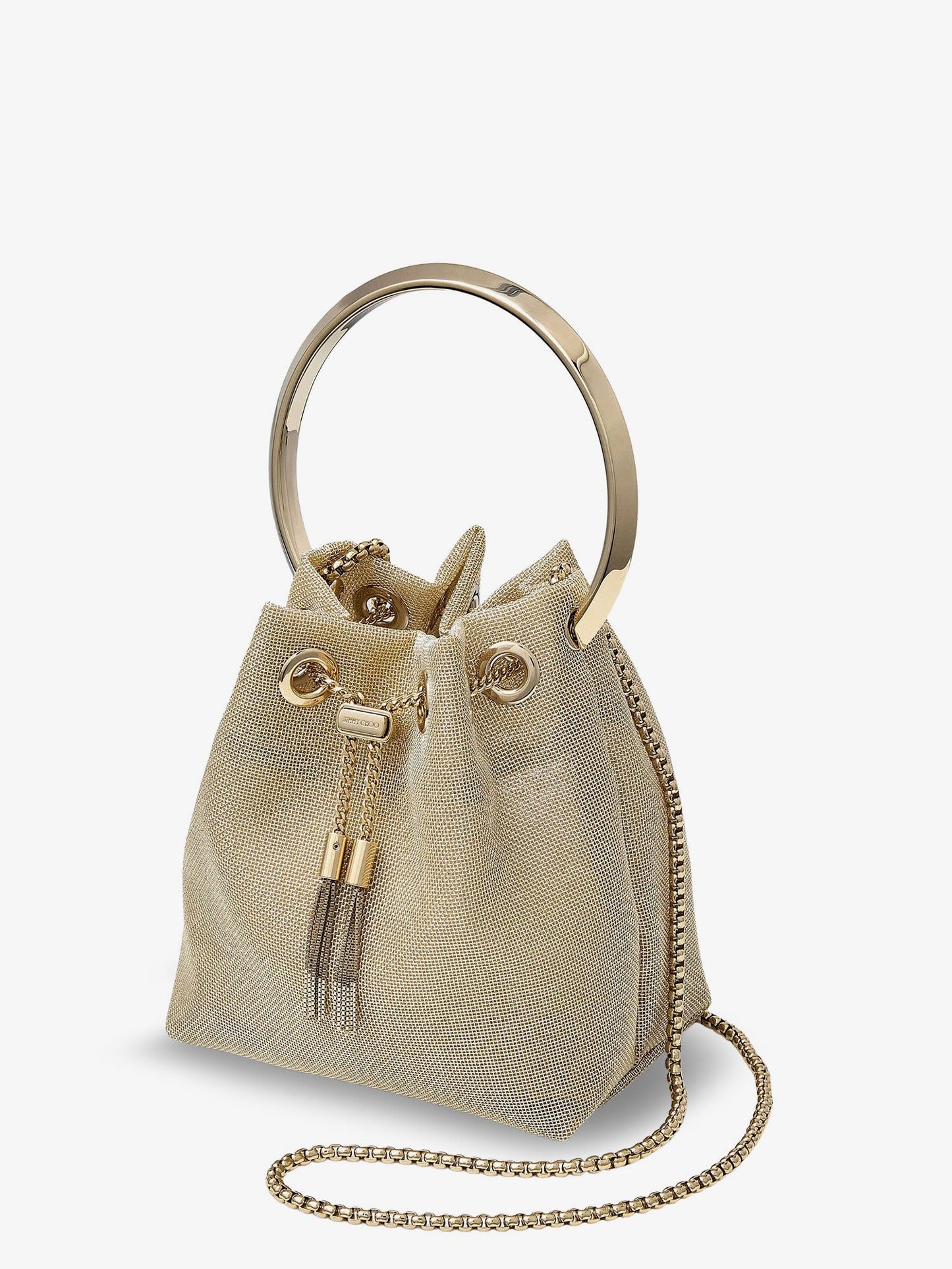 Jimmy Choo Women Bon Bon Metallic Mesh Bucket Bag