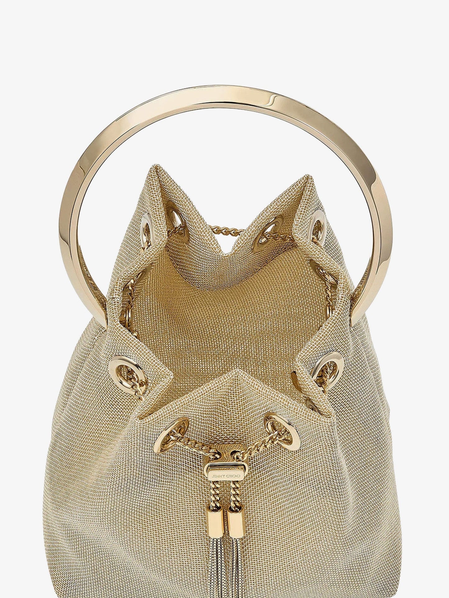Jimmy Choo Women Bon Bon Metallic Mesh Bucket Bag