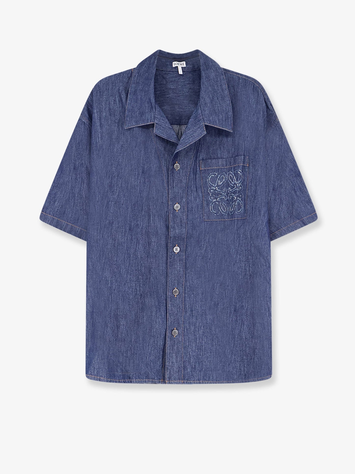 Loewe Men Blue Denim Shirt With Embroidered Anagram Logo LOEWE