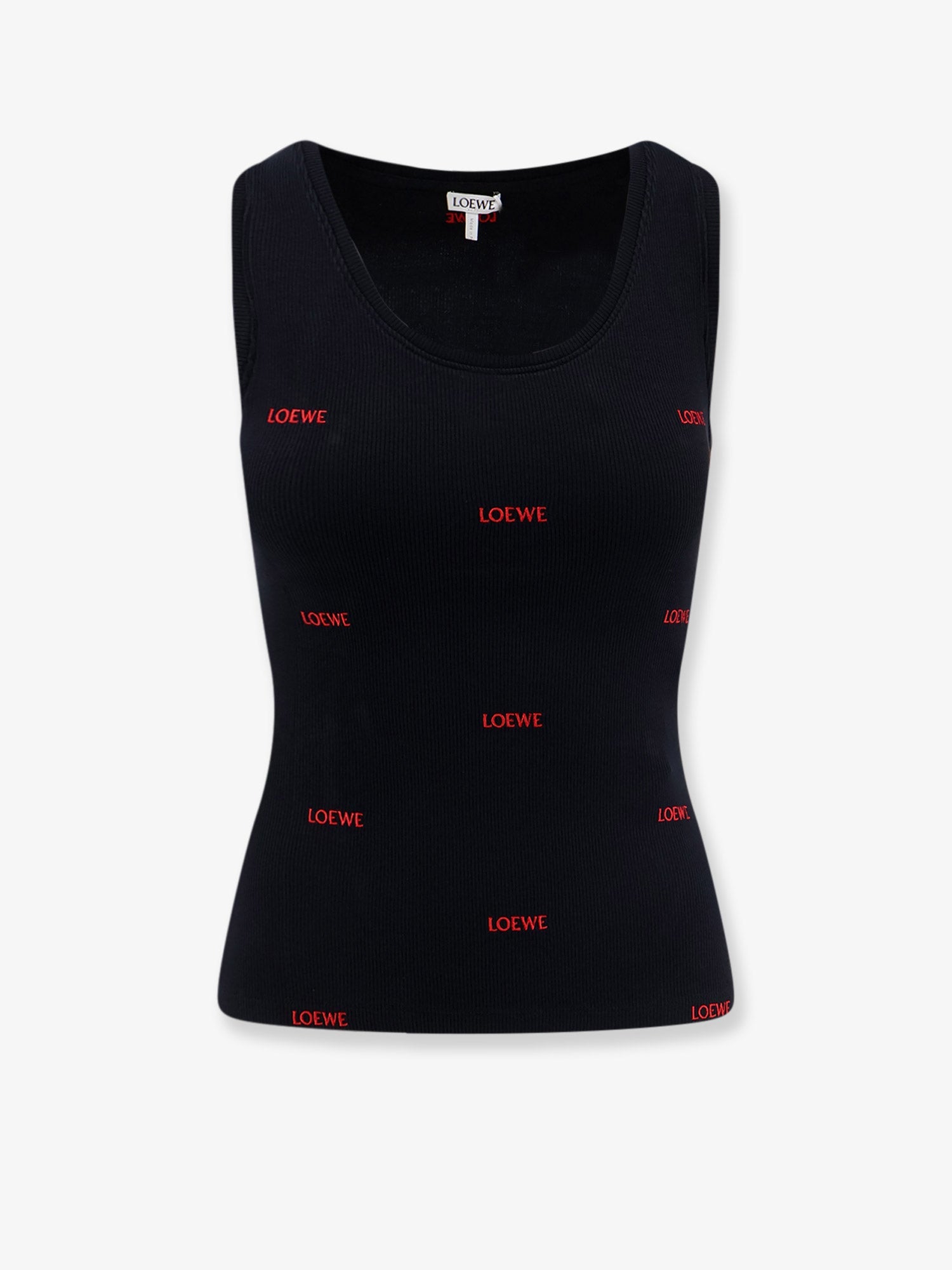 Loewe Women Cotton Tank Top With All-Over Logo Lettering Embroidery LOEWE