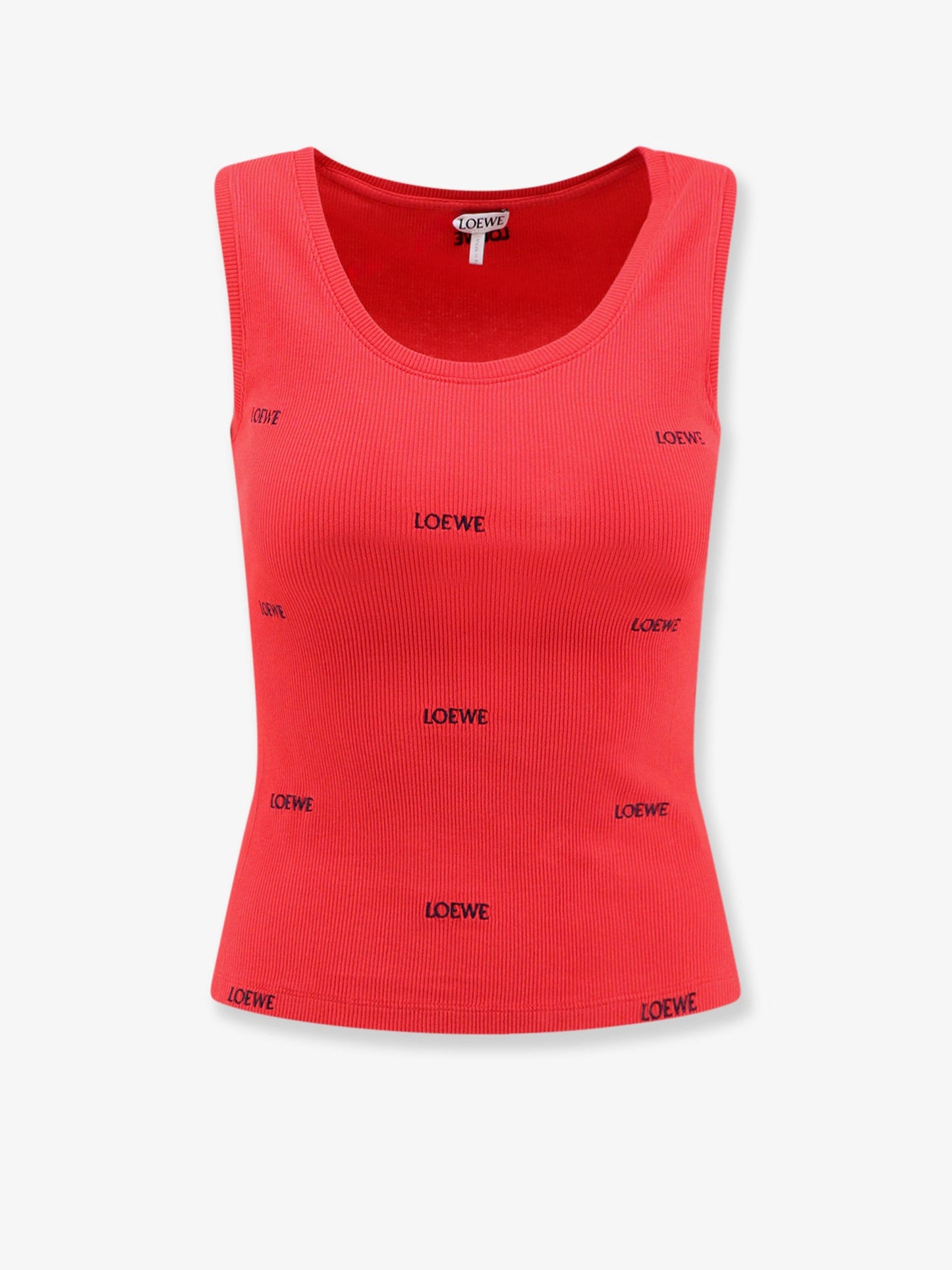 Loewe Women Cotton Tank Top With All-Over Embroidered Logo Lettering LOEWE