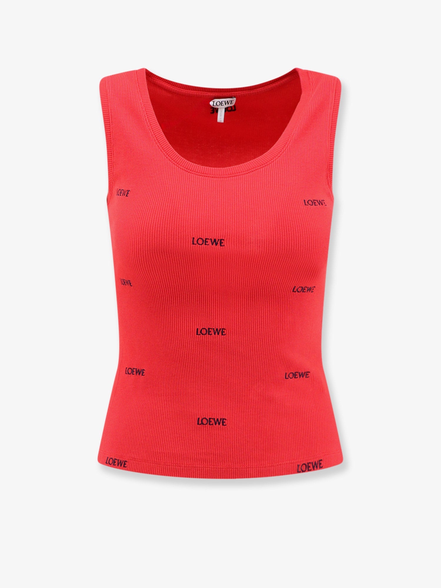 Loewe Women Cotton Tank Top With All-Over Embroidered Logo Lettering LOEWE