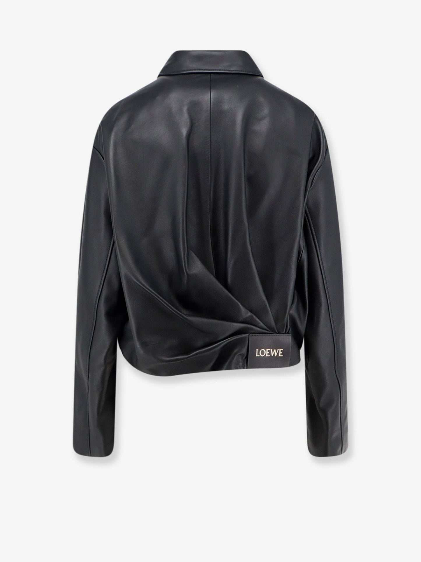 Loewe Women Cropped Leather Jacket With Back Logo Patch LOEWE